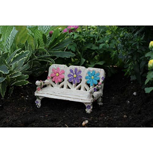 Fairy Garden Bench - White Wood Look Resin Flower Seat for Miniature Dollhouse, Fairy Garden Decor - Perfect for Home, Garden, Yard & Outdoor Fairy Garden Scenes | Ideal for DIY Miniature Landscapes, Fairy Tale Displays & Backyard Decorations