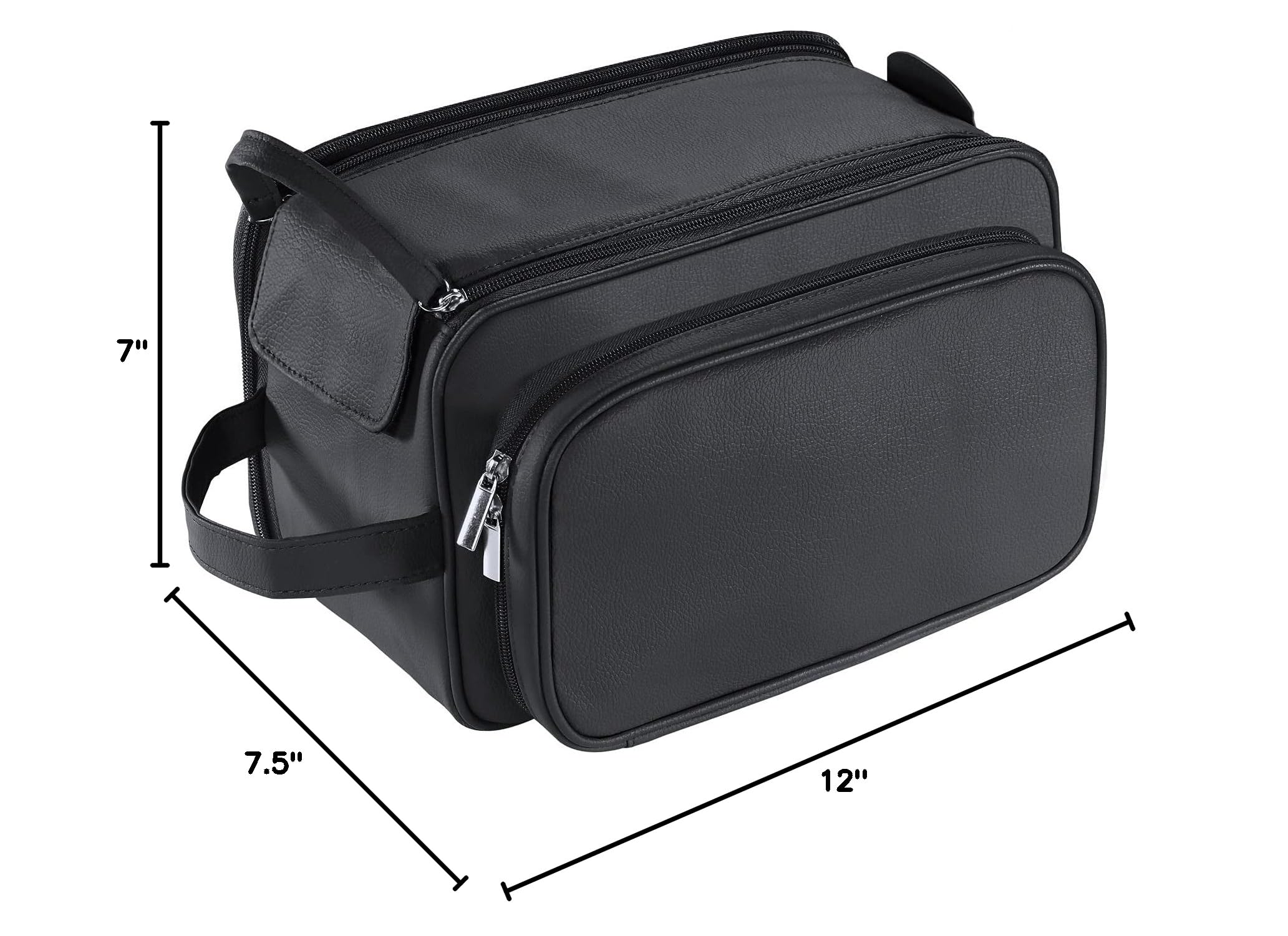 Buruis Extra Large Water-Resistant PU Leather Travel Toiletry Bag for Men - Shaving Dopp Kit & Cosmetic Organizer with Multiple Pockets (Black) - Perfect for Business Trips, Gym, Camping & Vacation Essentials