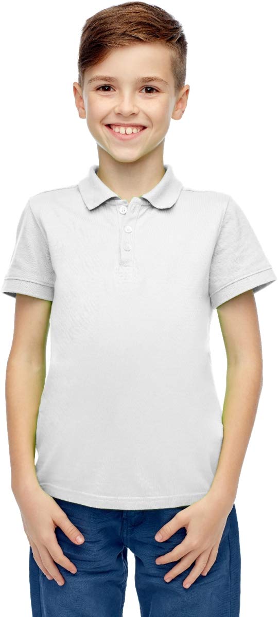 Boys Short Sleeve White Polo Shirts - Pack of 36 (Sizes 8-14) - Perfect for School Uniforms, Summer Camp & Casual Wear