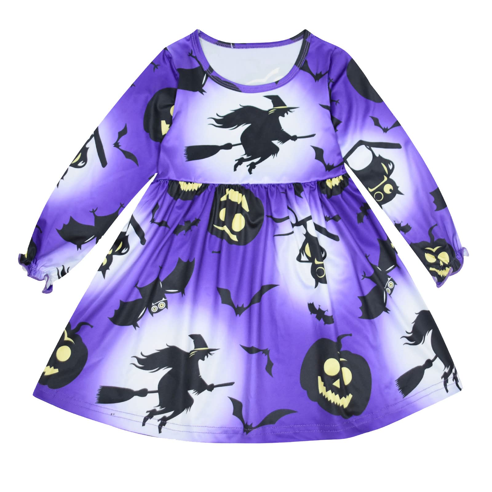 Halloween Toddler Girl Dress - Long Sleeve Pumpkin Witch Print Princess Costume for Infants & Kids | Perfect for Trick-or-Treating, Halloween Parties & Photo Shoots
