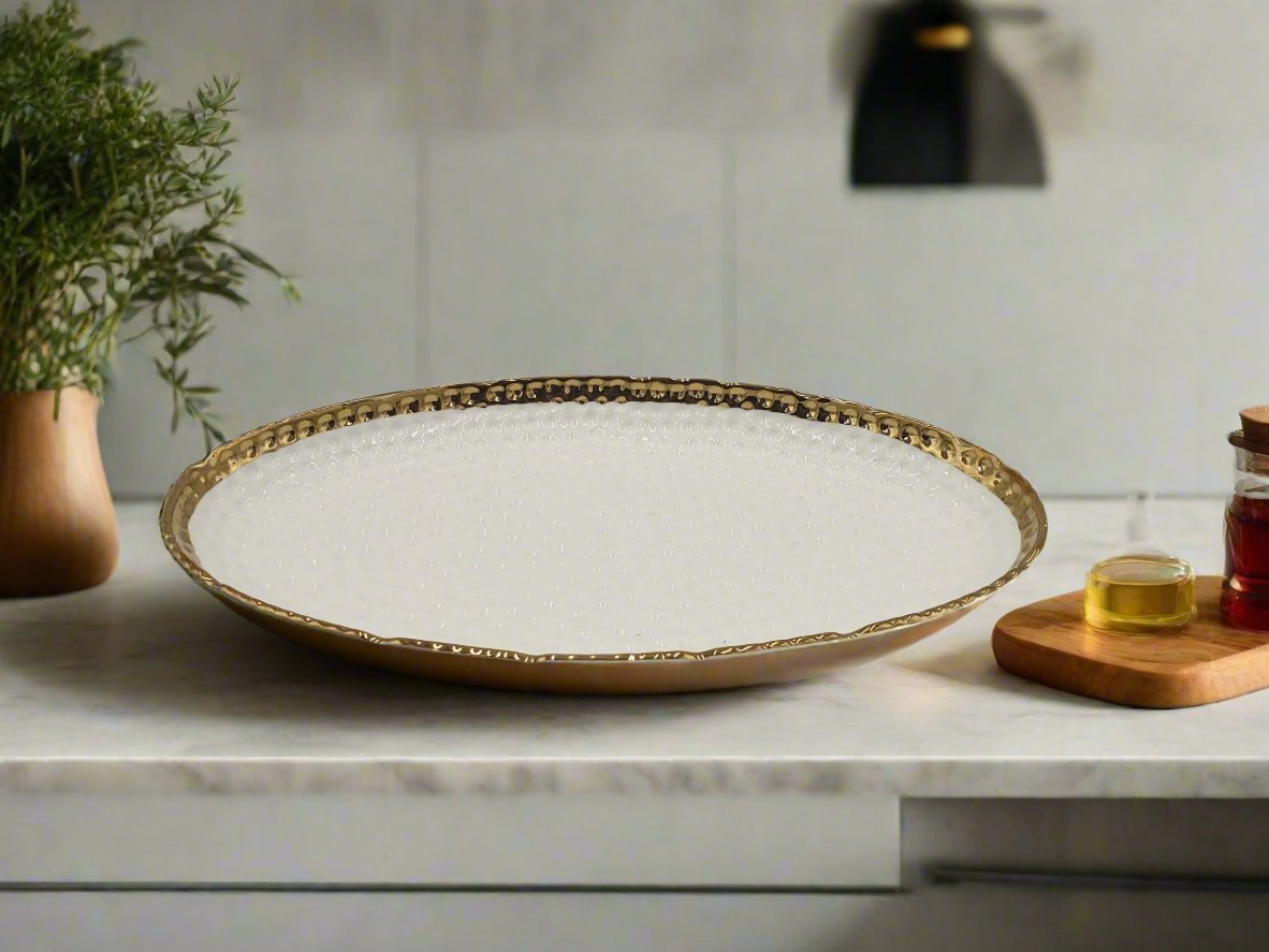 14x8 Inch Gold Rim Oval Plate - Elegant Dinnerware for Special Occasions & Home Decor