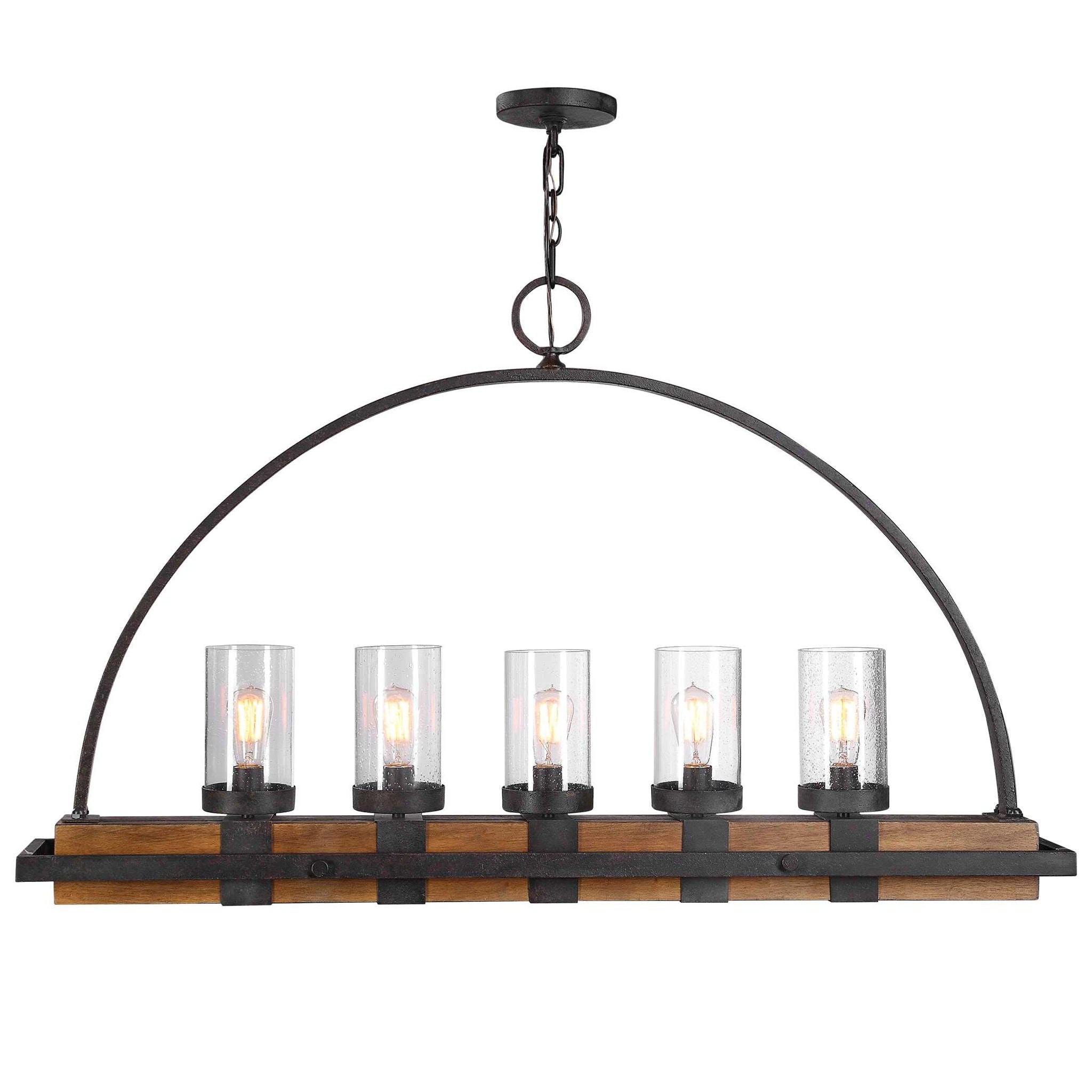 Atwood 5-Light Rustic Linear Chandelier in Light Brown - Farmhouse Dining Room Lighting for Kitchen Island & Entryway