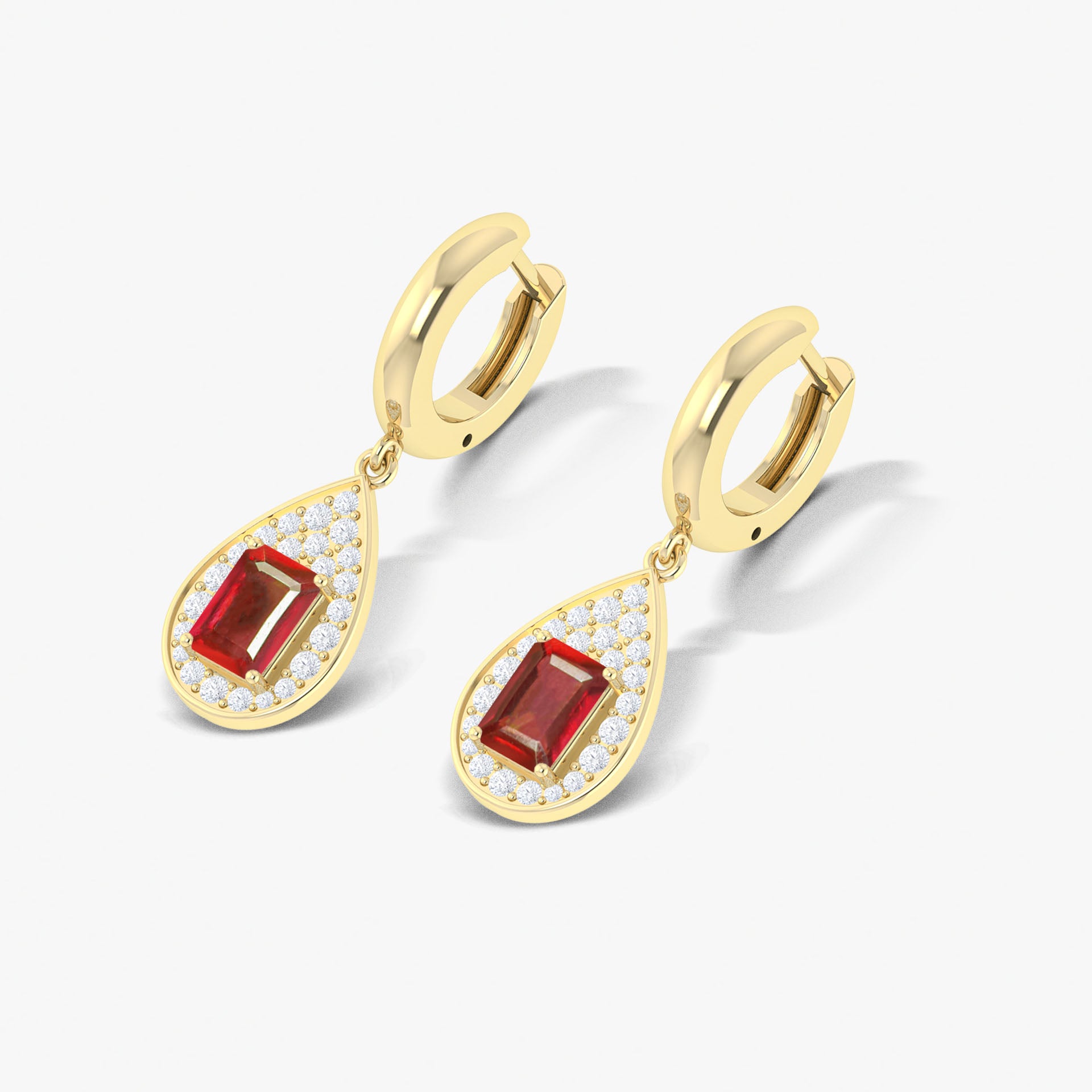 Natural Ruby Hoop Drop Earrings for Women - 14K Gold Plated Dangle Earrings for Wedding, Party & Special Occasions