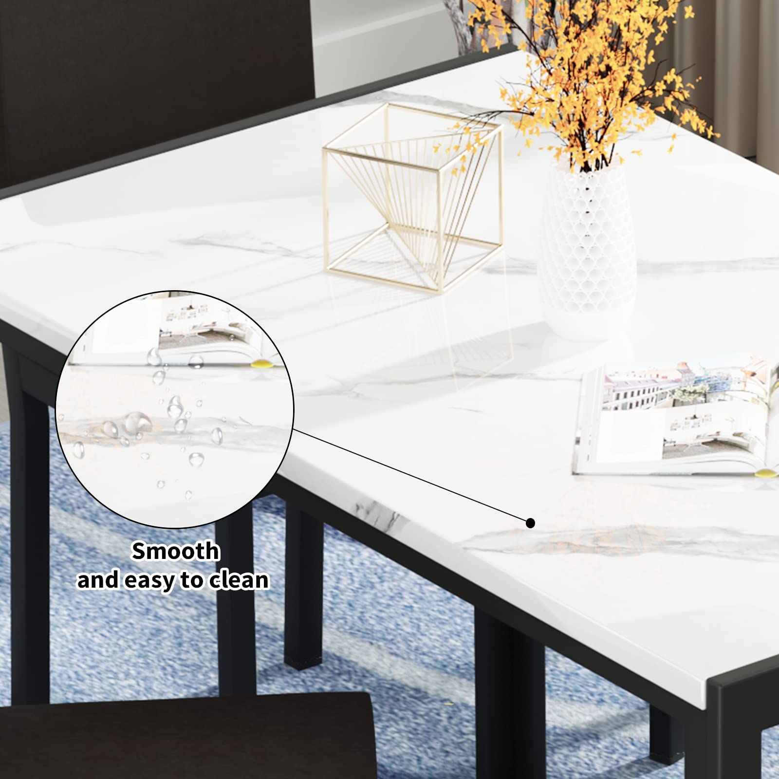 MIERE 5-Piece Marble Dining Set with Faux Leather Metal Frame Chairs - White Modern Kitchen Table & 4 Chairs for Dining Room, Breakfast Nook & Small Space | Perfect for Family Meals, Entertaining Guests & Cozy Breakfasts