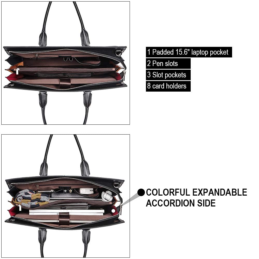 CLUCI Vegan Leather Briefcase for Women - 15.6 Inch Laptop Bag with Large Pockets, Professional Business Shoulder Bag for Office, Work, Travel & Commuting
