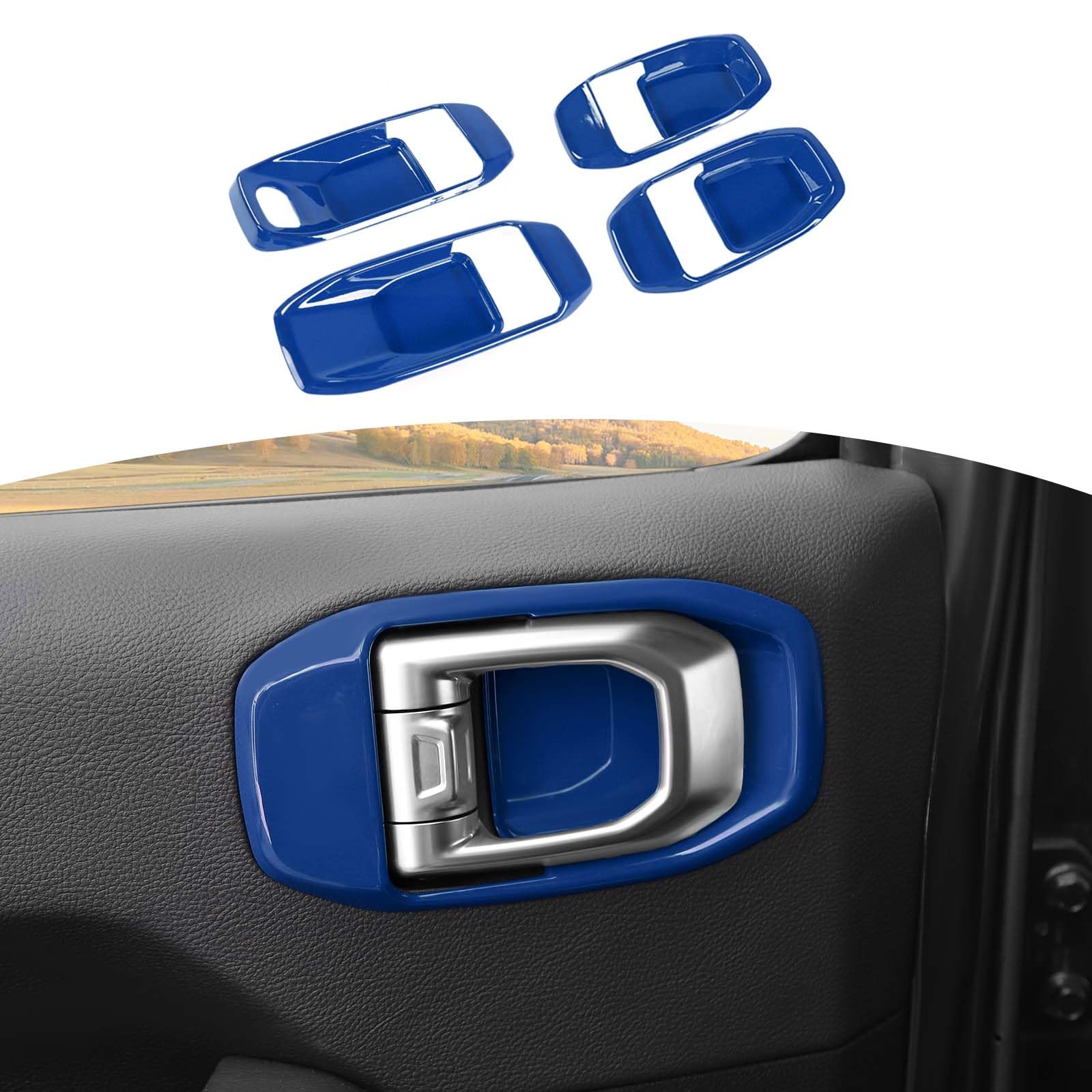 Jeep Wrangler JL & JLU (2018+) & Gladiator JT (2020+) Blue Inner Door Handle Bowl Cover Trim - Interior Accessories Set of 4 - Upgrade Your Jeep's Style & Protection - Perfect for Off-Roading & Daily Driving