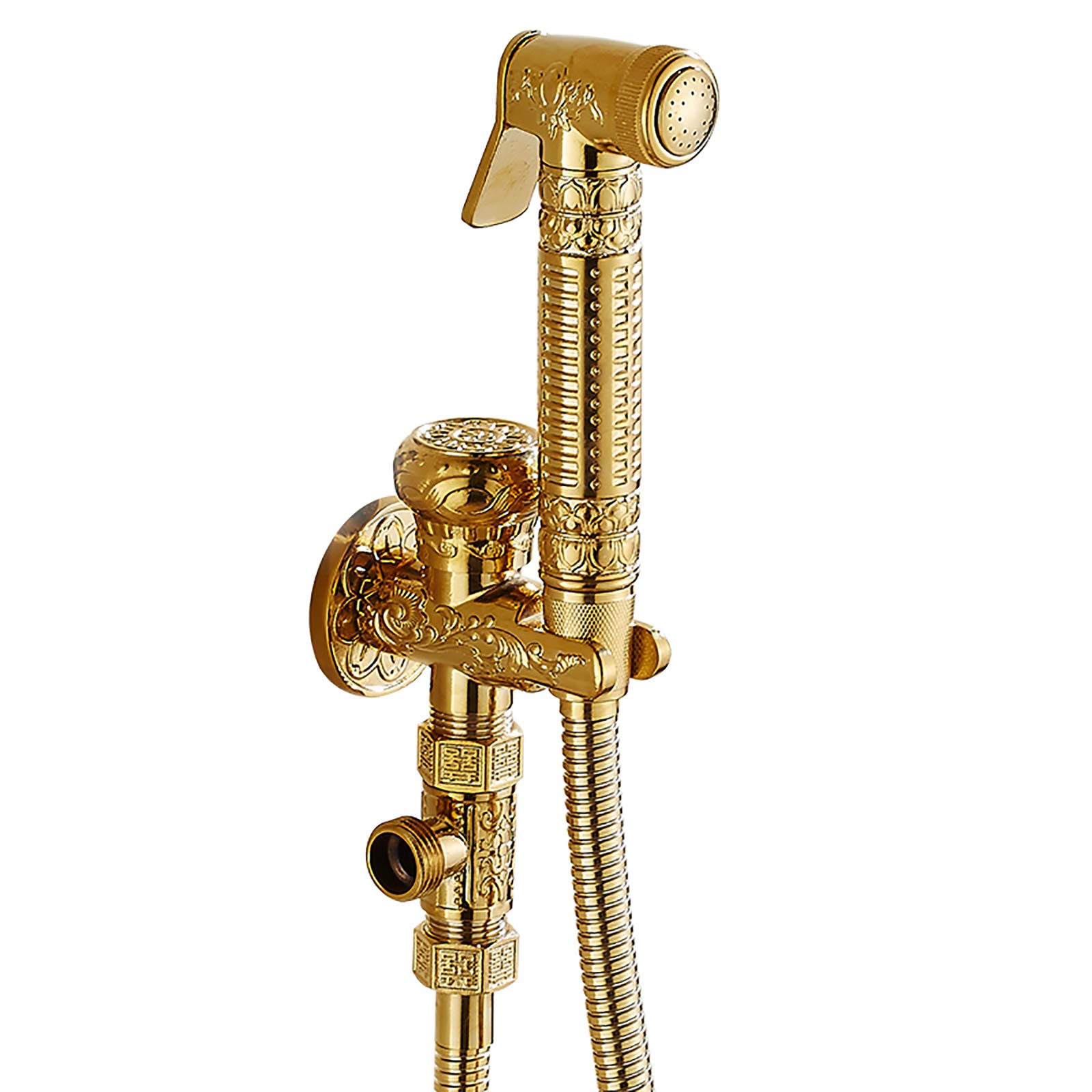 Gold Brass Bidet Sprayer Kit - Wall Mounted Handheld Toilet Bidet Spray with Shower Hose for Bathroom, Cold Water Cloth Diaper Washer & Pet Bath Accessories | Perfect for Hygienic Cleaning, Baby Care & Pet Grooming
