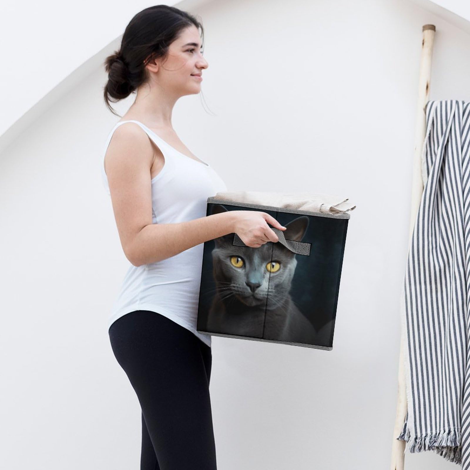 Foldable Storage Bins with Handles - Gray Cat Design Cube Organizer for Clothes, Cabinet & Shelf Organization | Perfect for Bedroom, Closet & Kids Room Storage Solutions