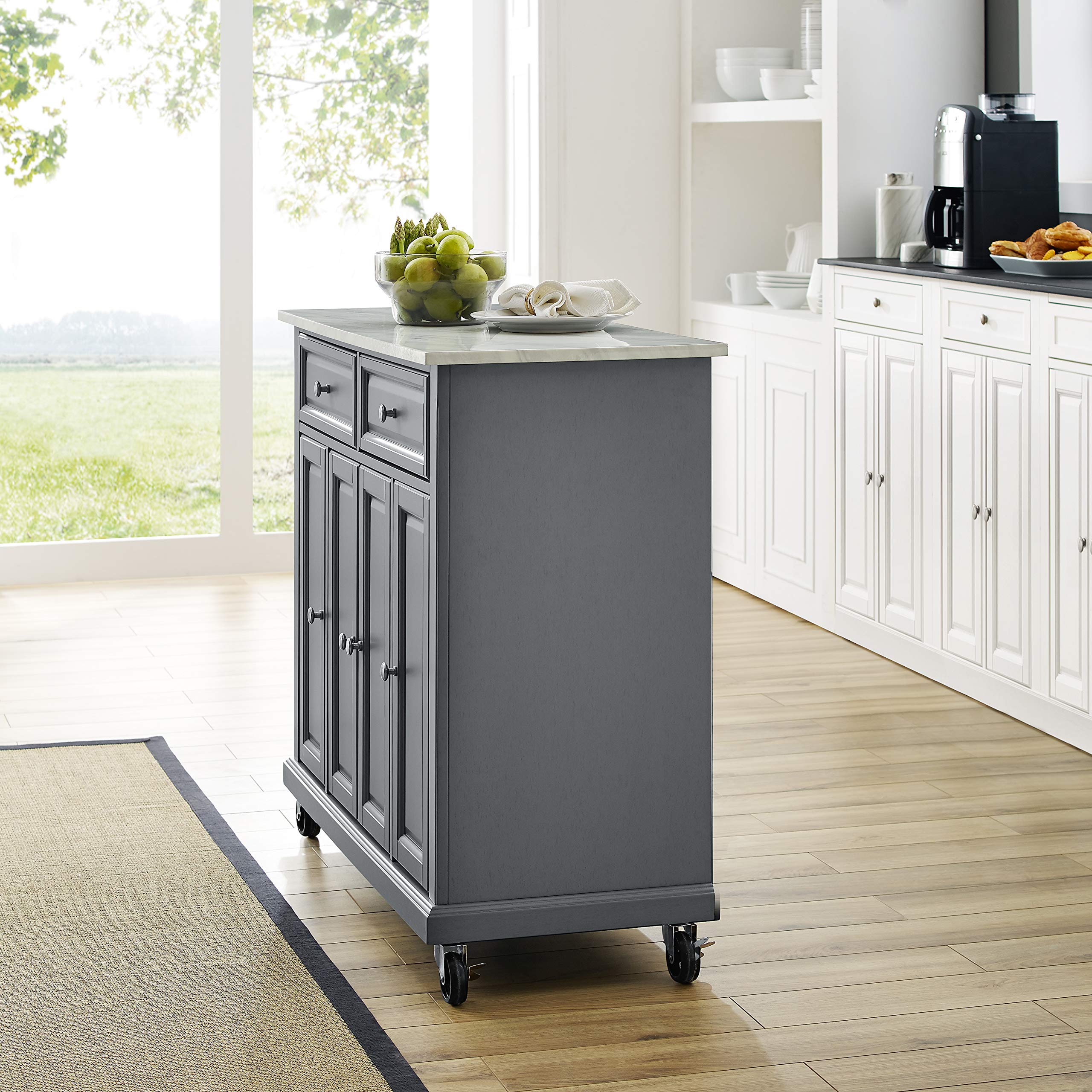 Crosley Avery Rolling Storage Cart - Kitchen Island with Shelves, Microwave Stand & Coffee Bar Organizer - Gray - Perfect for Small Spaces, Apartment Living & Mobile Kitchen Storage