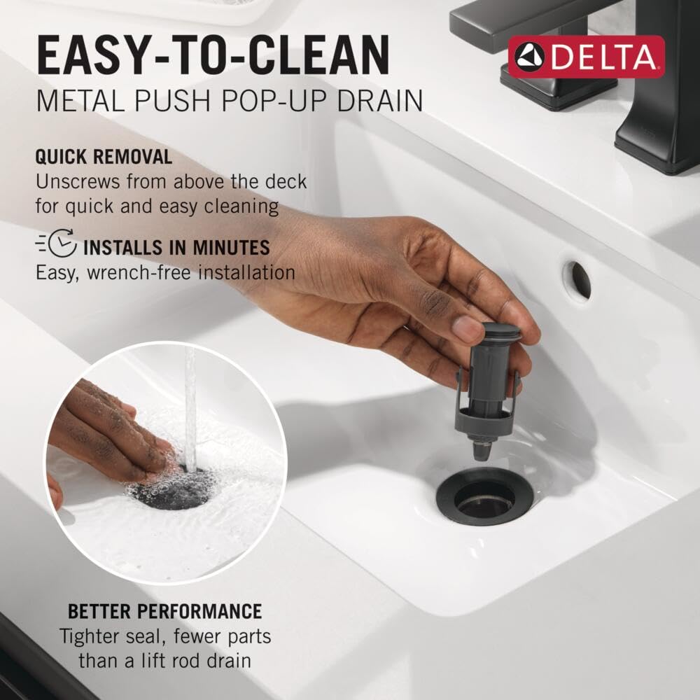 Delta Arvo Matte Black Single Hole Bathroom Sink Faucet with Drain Assembly - Single Handle Modern Faucet for Vanity, Powder Room & Guest Bathroom (Model 15840LF-BL)