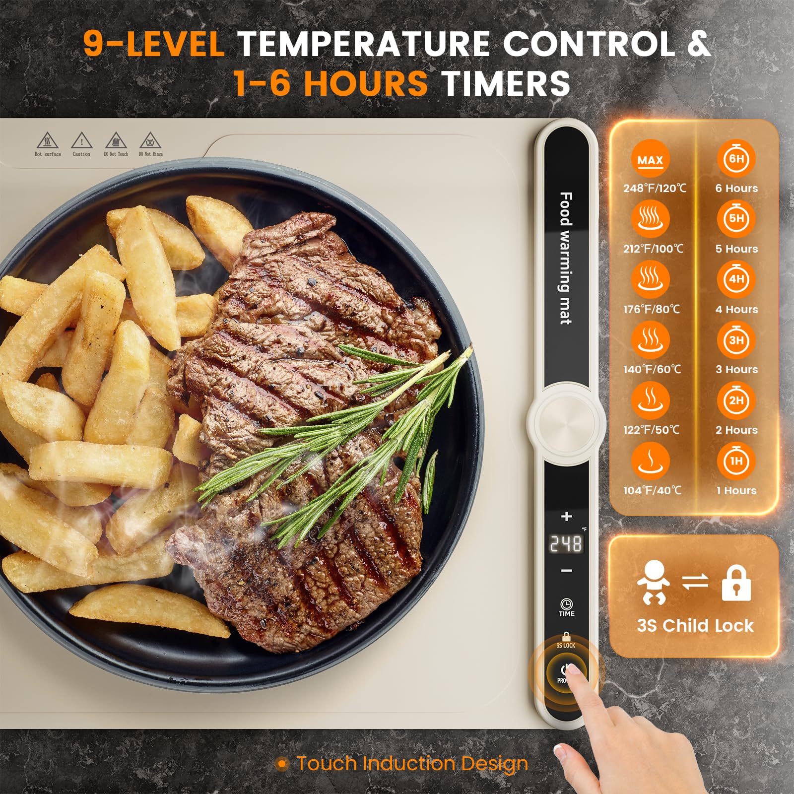 Electric Food Warming Mat - 9 Temperature Levels, Timer & Auto Shut-Off, Foldable Silicone Heating Tray for Buffet, Parties, Home & Office Use | Perfect for Keeping Meals Warm During Gatherings, Holidays & Daily Dining