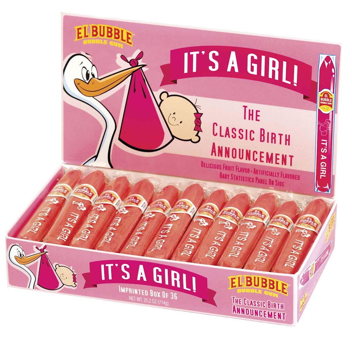 Dubble Bubble It's A Girl Bubble Gum Cigars - Pack of 36 | Fun Gender Reveal Party Favors & Baby Shower Treats