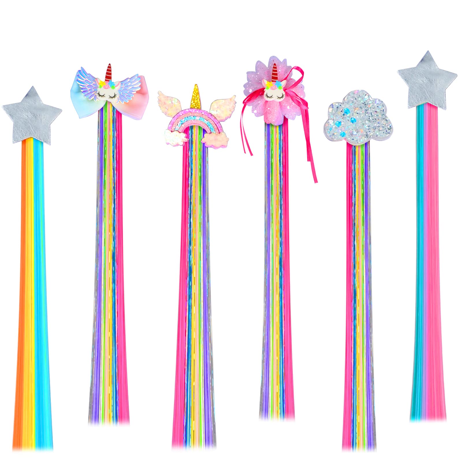 6 Pcs Rainbow Hair Clips for Girls | Unicorn Hair Accessories & Hair Decorations | Kids Birthday Party & Children's Day Gift | Perfect for Costumes, School Events & Festive Occasions