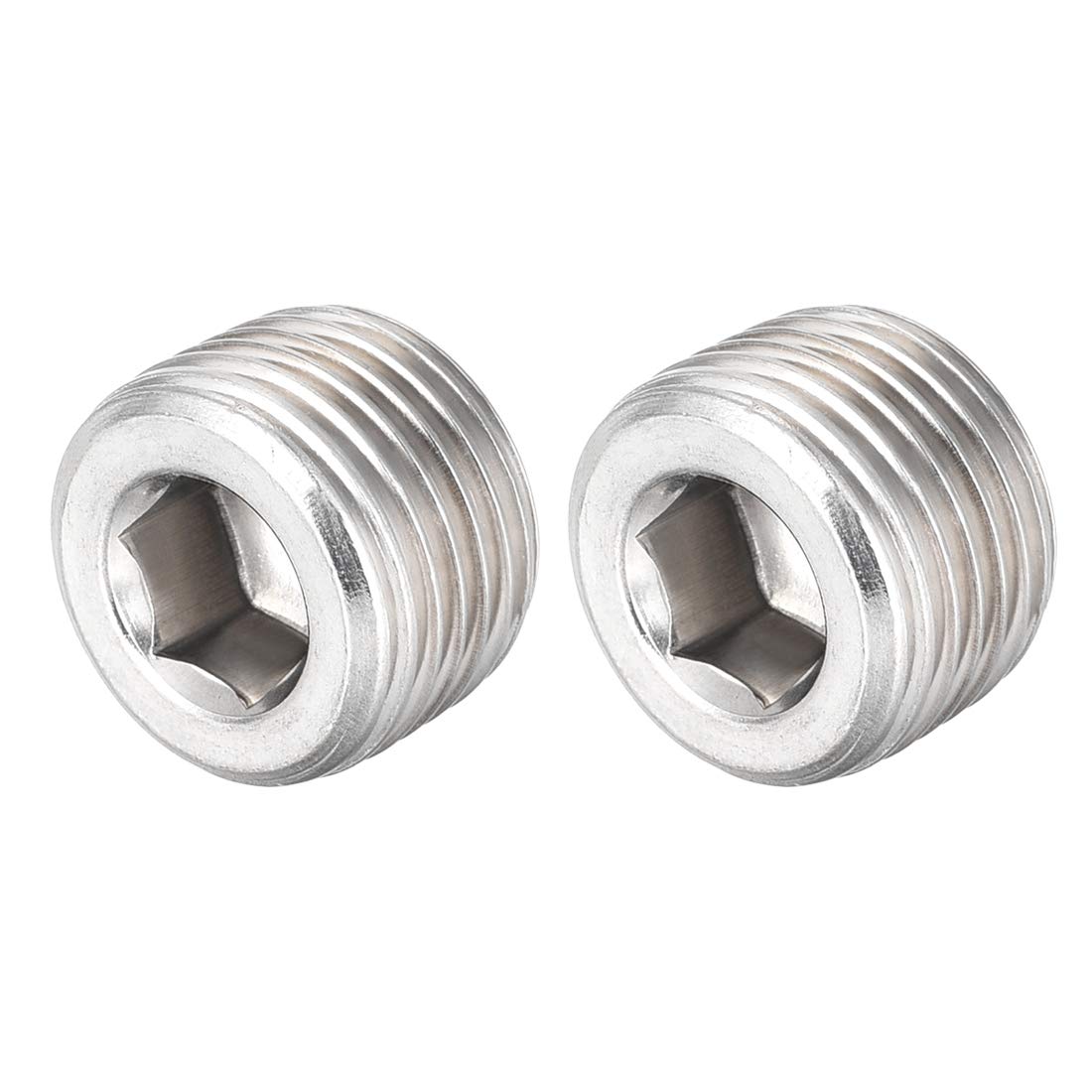 Stainless Steel 1/2NPT Male Thread Hex Countersunk Plug - Pipe Fitting Adapter Connector (2Pcs) for Plumbing, Hydraulic Systems & Industrial Applications