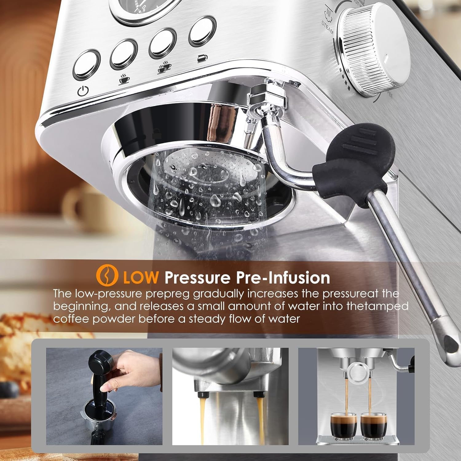 20 Bar Stainless Steel Espresso Coffee Machine with Milk Frother & Steam Wand - Professional Barista Quality Home Espresso Maker for Latte, Cappuccino & Americano - Perfect for Kitchen, Office & Coffee Shop Use