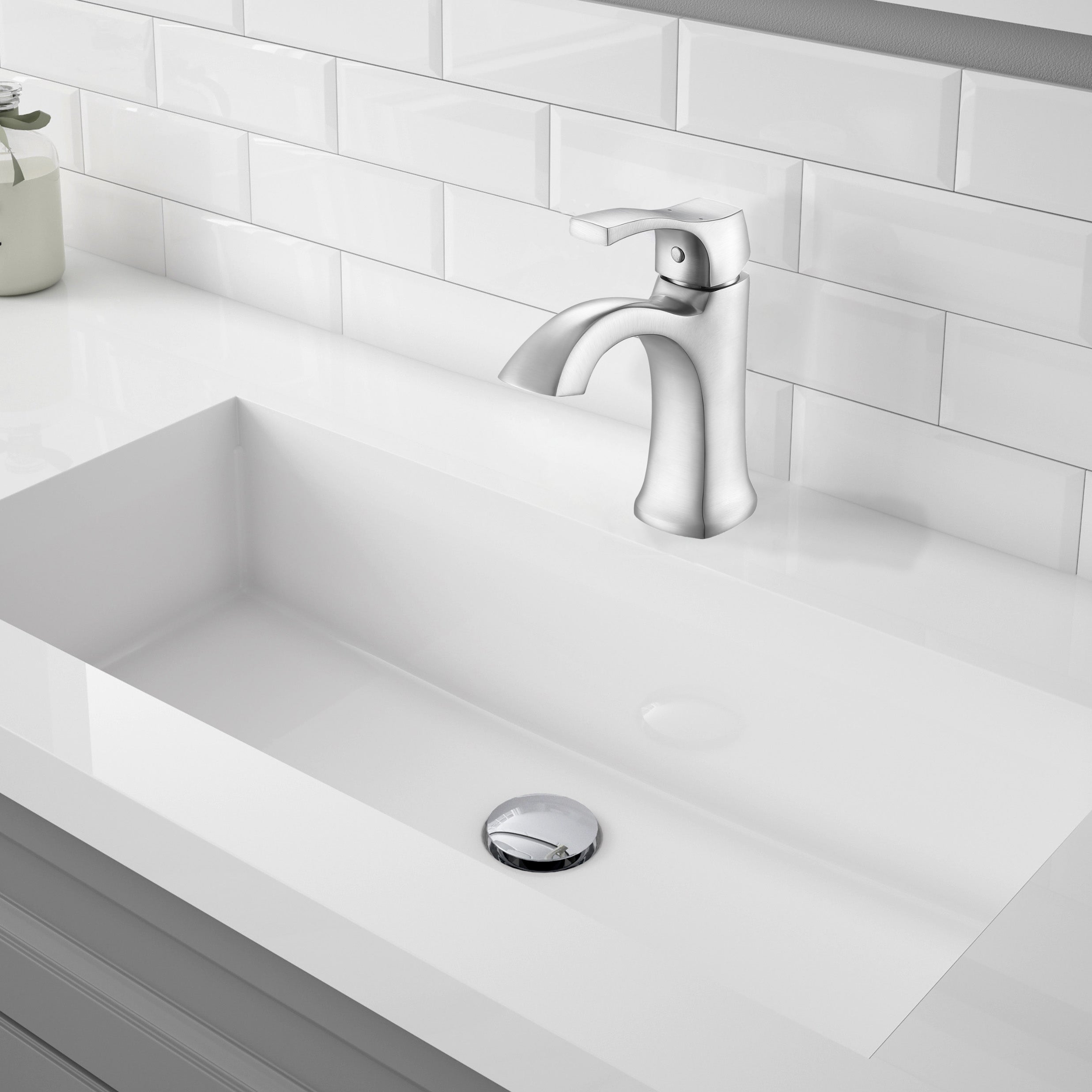 Ancona Morgan Single Lever 1 Hole Bathroom Faucet - Stainless Steel Finish - Modern Waterfall Spout Design for Bathroom Sink Vanity and Powder Room