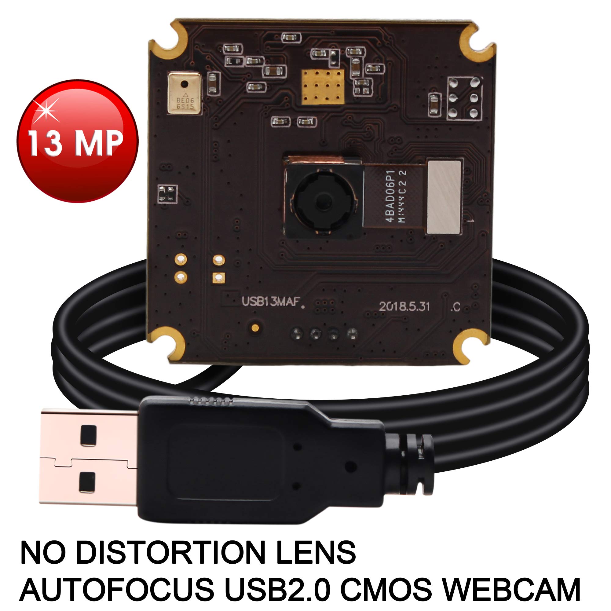 13MP USB Camera Module with Microphone & Autofocus - UVC USB 2.0 Webcam Board for PC/Laptop, Jetson Nano - Industrial Embedded IMX214 Sensor for Video Conferencing, Live Streaming & Lightburn Applications
