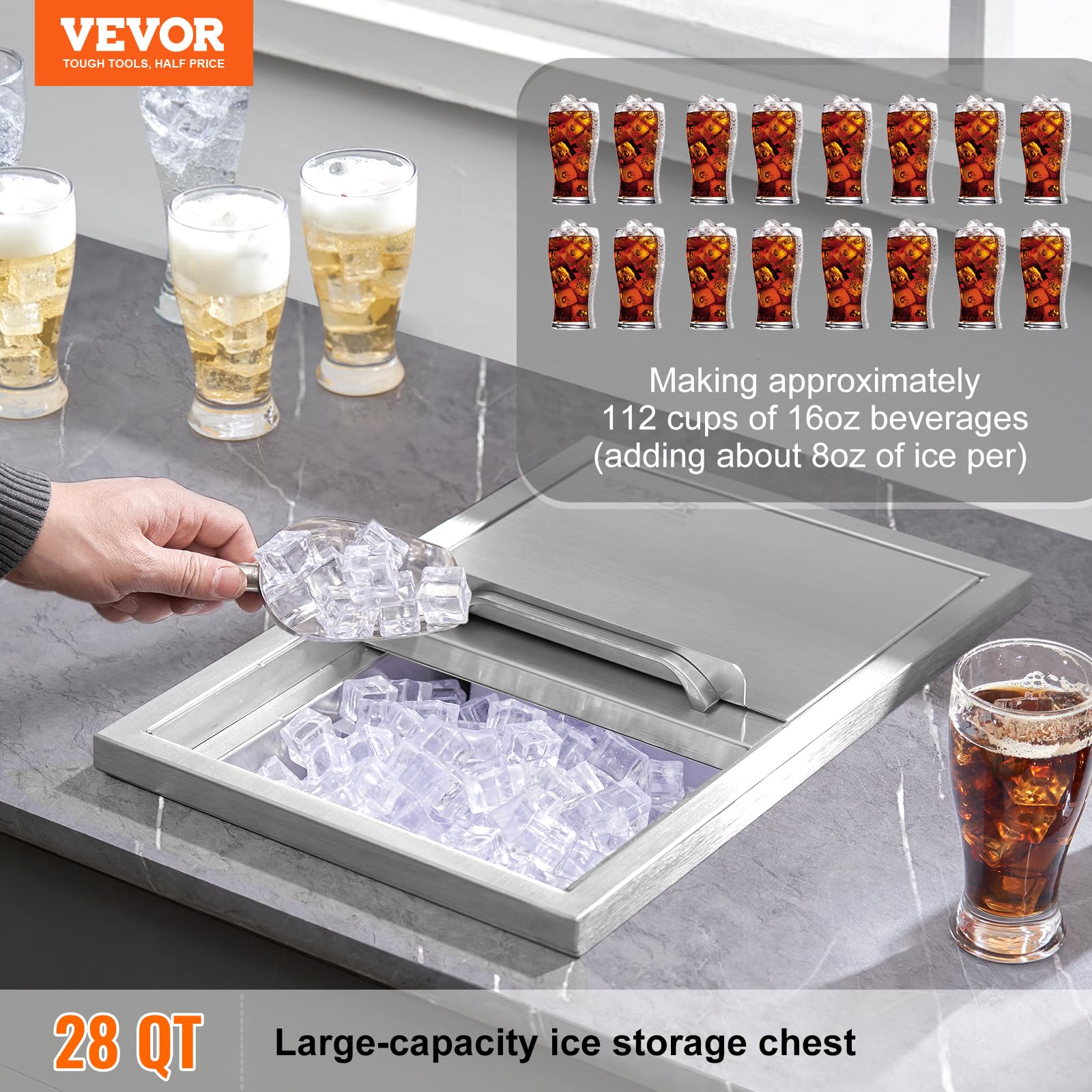 VEVOR 40.9 QT Stainless Steel Drop-In Ice Chest Cooler - 18