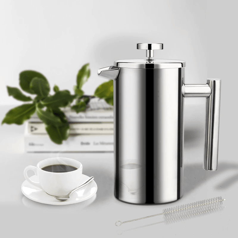 Premium French Press Coffee Maker - 34oz Stainless Steel, 4-Level Filtration - Perfect for Home, Office & Camping - Brew Rich, Bold Coffee in Minutes