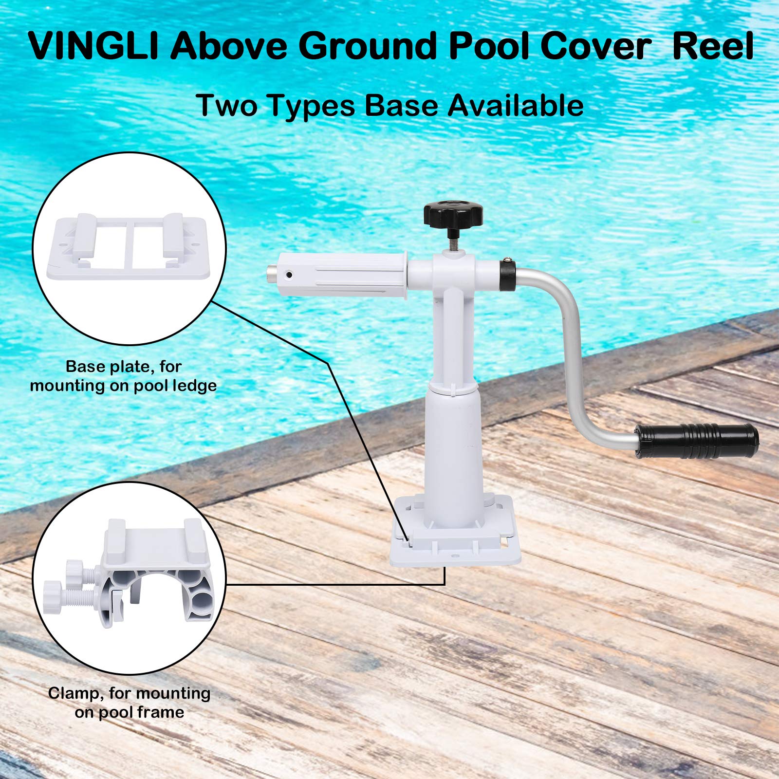 VINGLI 16ft Solar Pool Cover Reel System for Above Ground Pools - Universal Fit for All Shapes, Includes Bracket & Tube - Easy Installation & Storage for Inground/Above Ground Swimming Pools