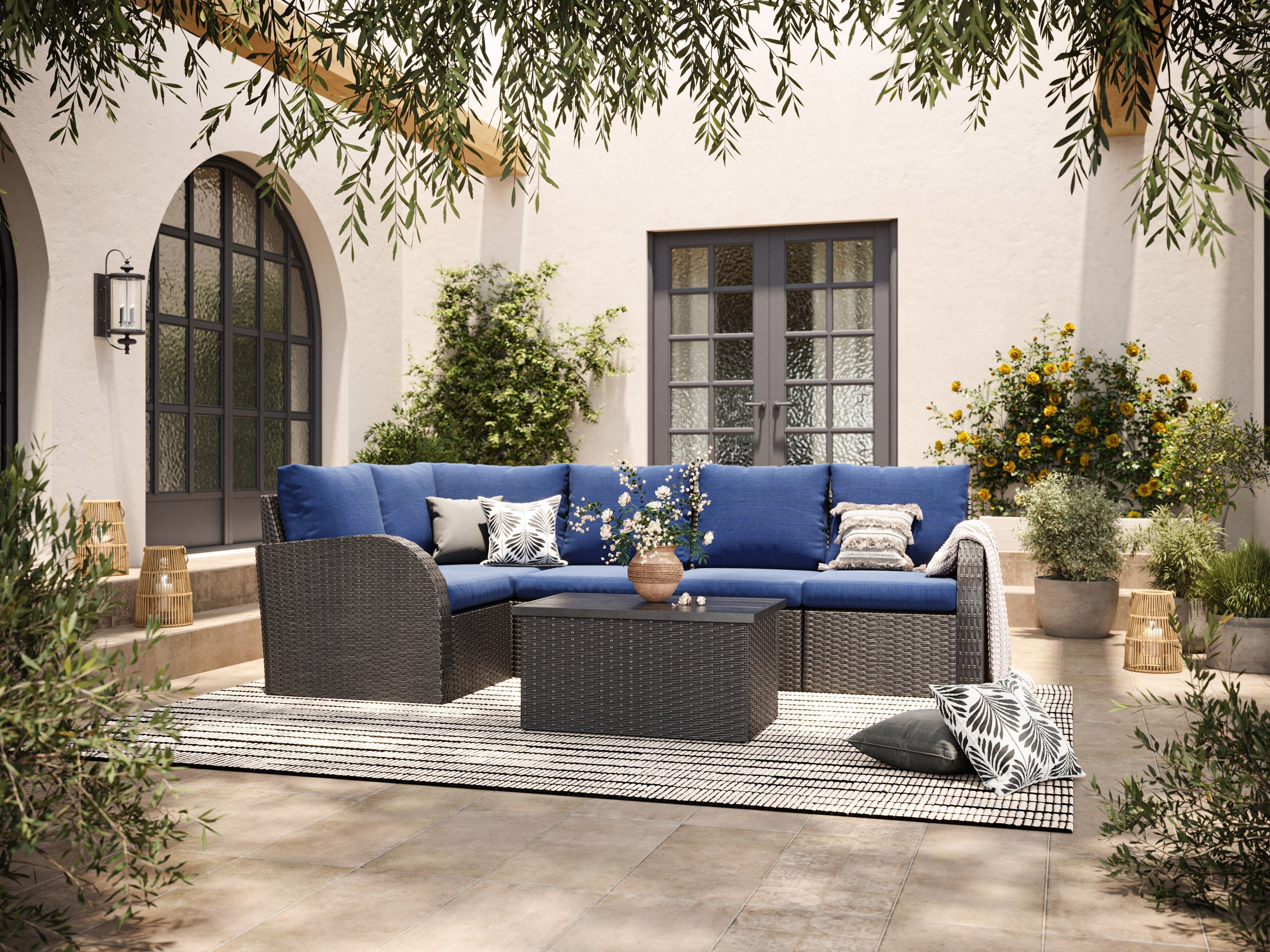 Premium Blue Outdoor Sectional Chair with Right Arm - Waterproof Patio Furniture Set for Backyard, Poolside & Garden Relaxation