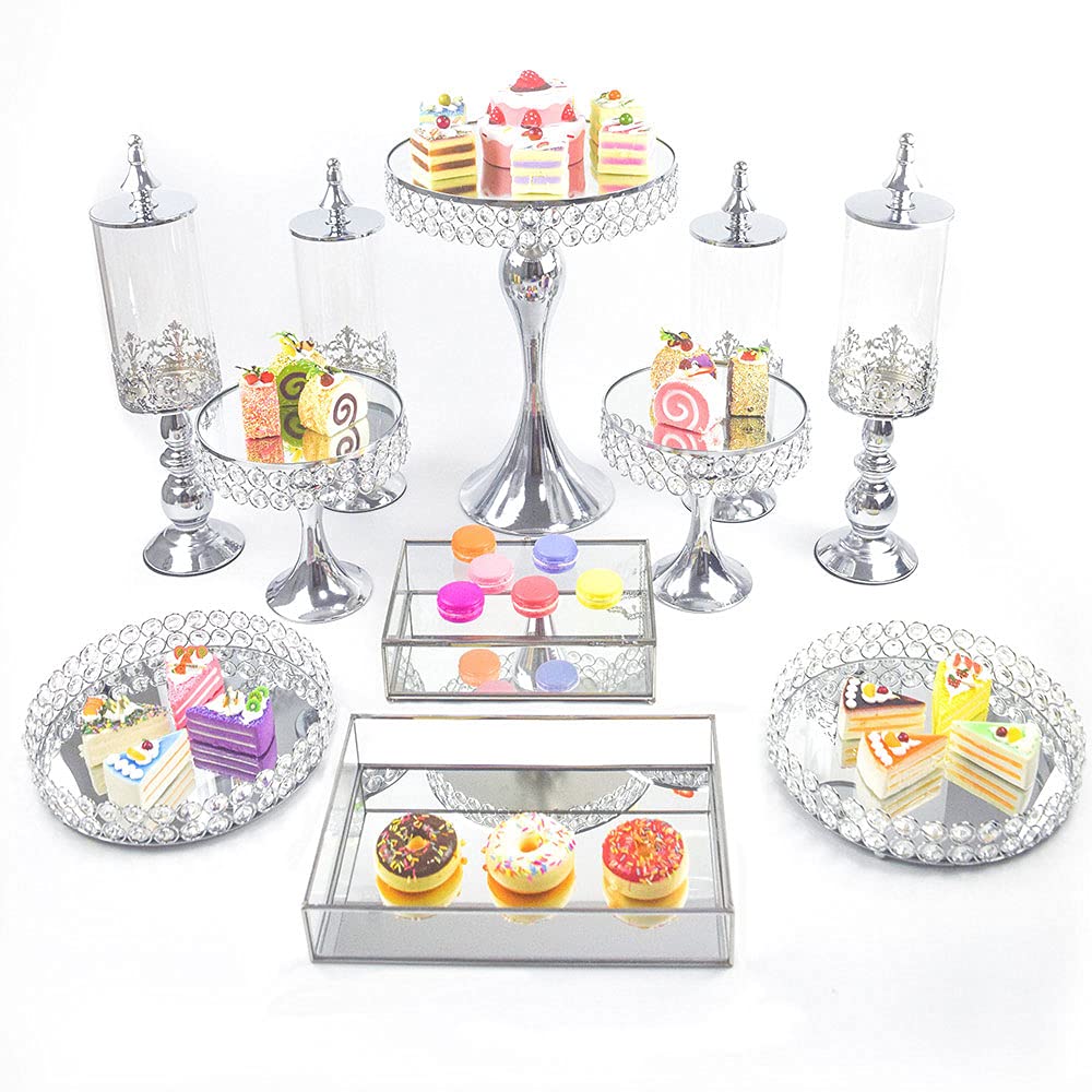 11-Piece Crystal Cupcake Stand Set - Silver Metal Dessert Display Holder for Birthday, Wedding & Party Decorations | Perfect for Displaying Cakes, Cupcakes, and Treats at Special Events