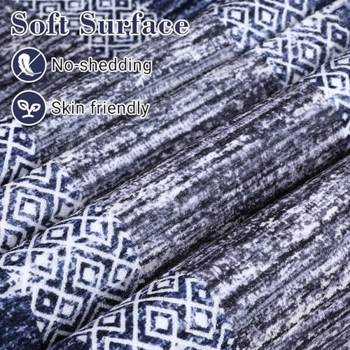 GARVEE 2x6 Modern Non-Slip Runner Rug - Washable Soft Geometric Carpet for Hallway, Kitchen & Entryway | Distressed Blue Border Design | Perfect for High-Traffic Areas, Home Decor & Pet-Friendly Spaces