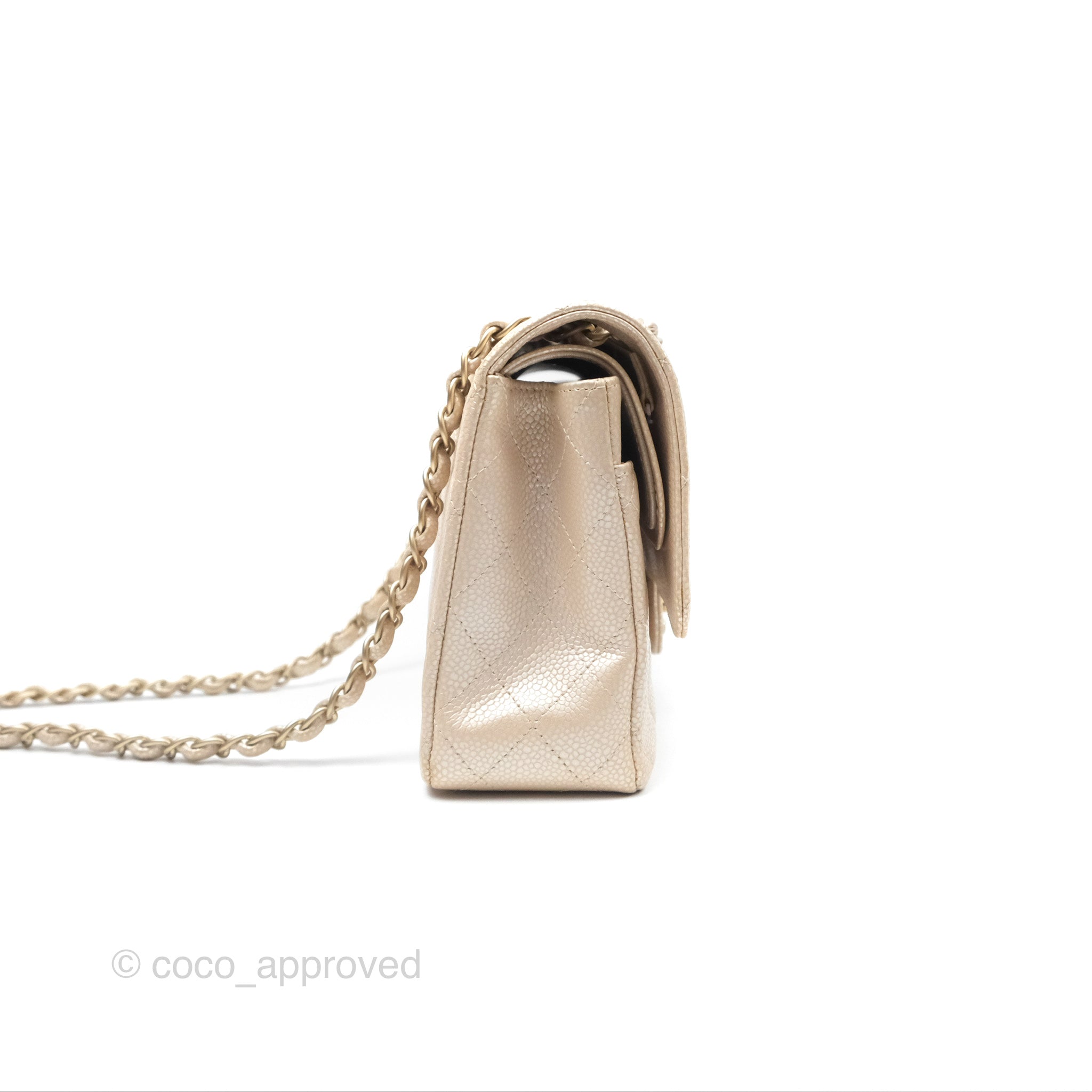 Chanel Classic M/L Medium Double Flap Bag in Iridescent Pearly Caviar Leather with Aged Gold Hardware - Perfect for Evening Events, Luxury Gifts & Fashion Accessories