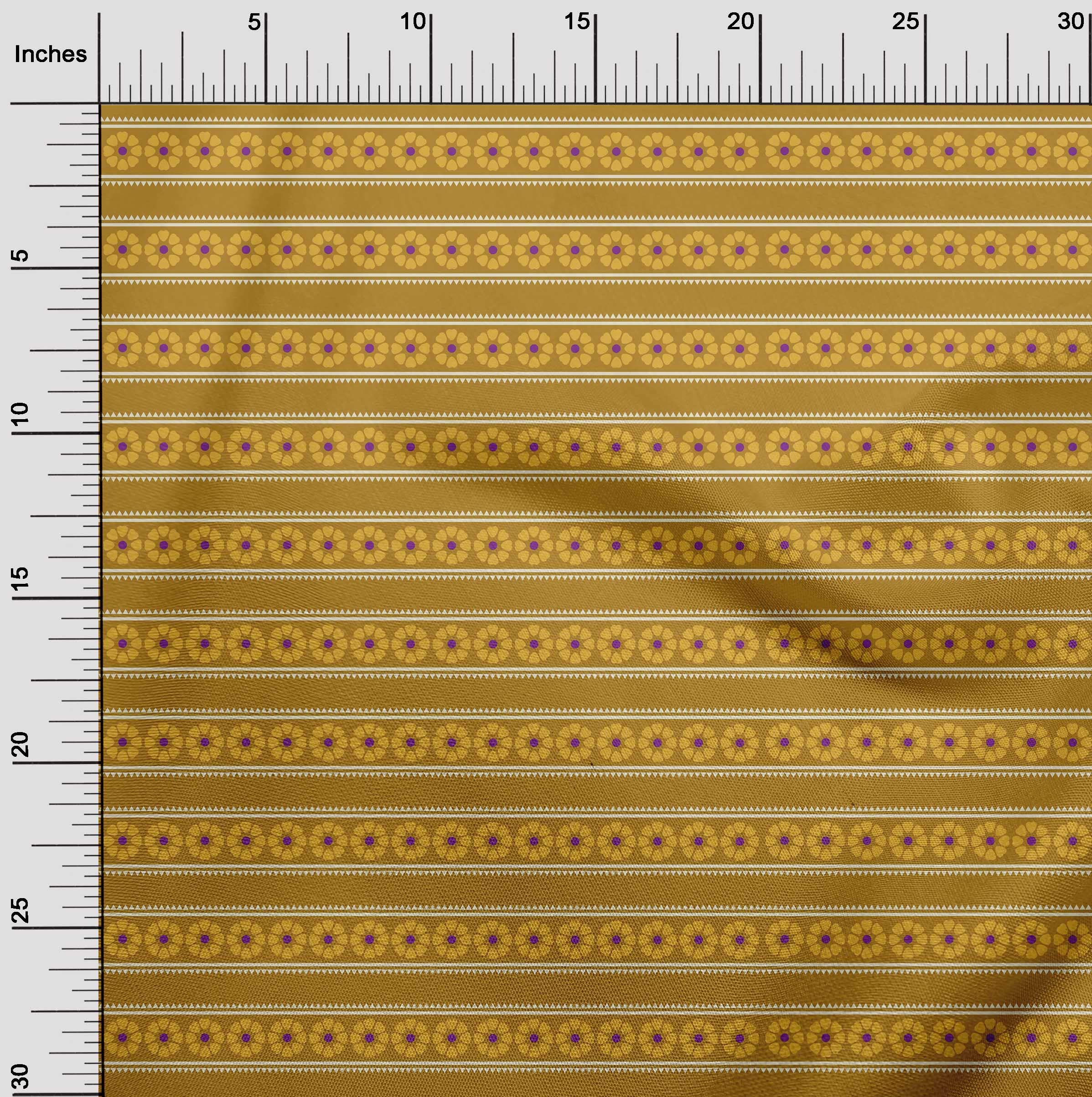oneOone Polyester Spandex Dark Mustard Floral Print Fabric - 56 Inch Wide Stretch Craft Material for Sewing, DIY Projects, Upholstery & Home Decor
