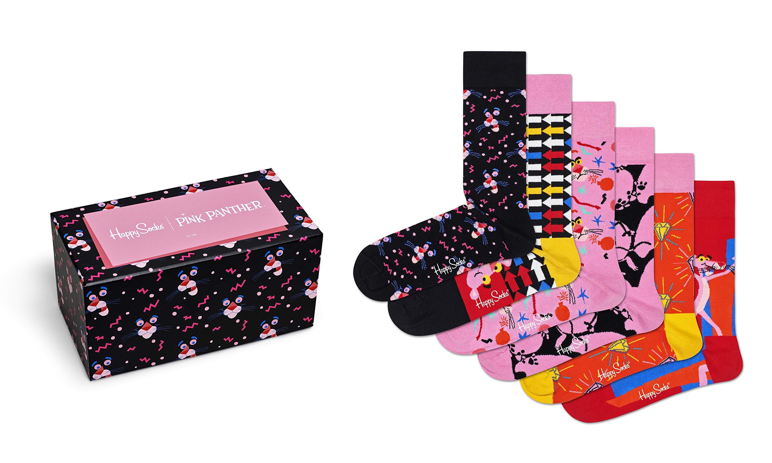 Happy Socks Unisex Cotton Ankle Socks - Pink Panther Gift Box Set (6 Pairs) - Fun Novelty Socks for Gifts, Holidays & Everyday Wear