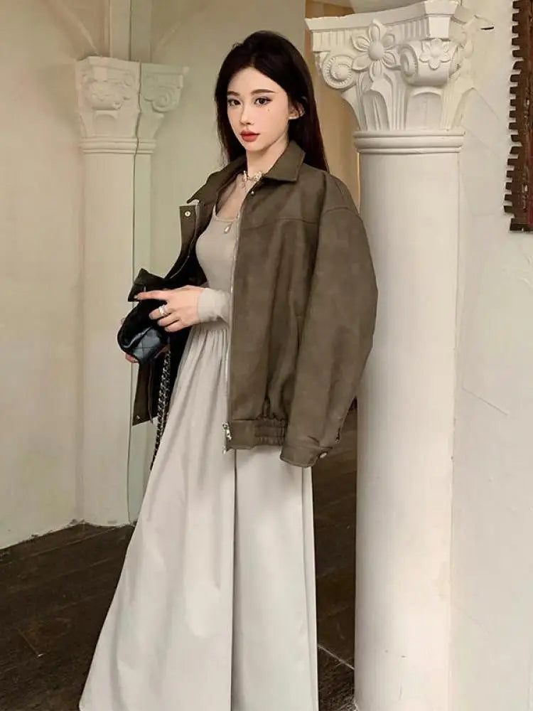Elegant Beige Square Neck Pleated Dress for Women - Long Sleeve Vintage Party Dress | Korean Fashion 2023 | Perfect for Autumn Weddings, Holiday Parties & Fairy-Themed Events