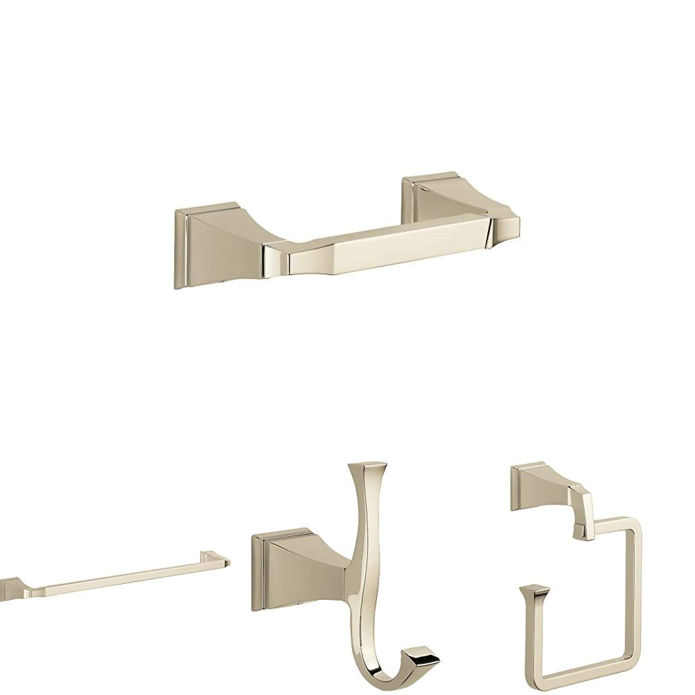 Dryden 4-Piece Bathroom Hardware Accessory Set in Polished Nickel - Complete Bathroom Upgrade for Modern Homes (Includes Towel Bar, Towel Ring, Robe Hook & Toilet Paper Holder)