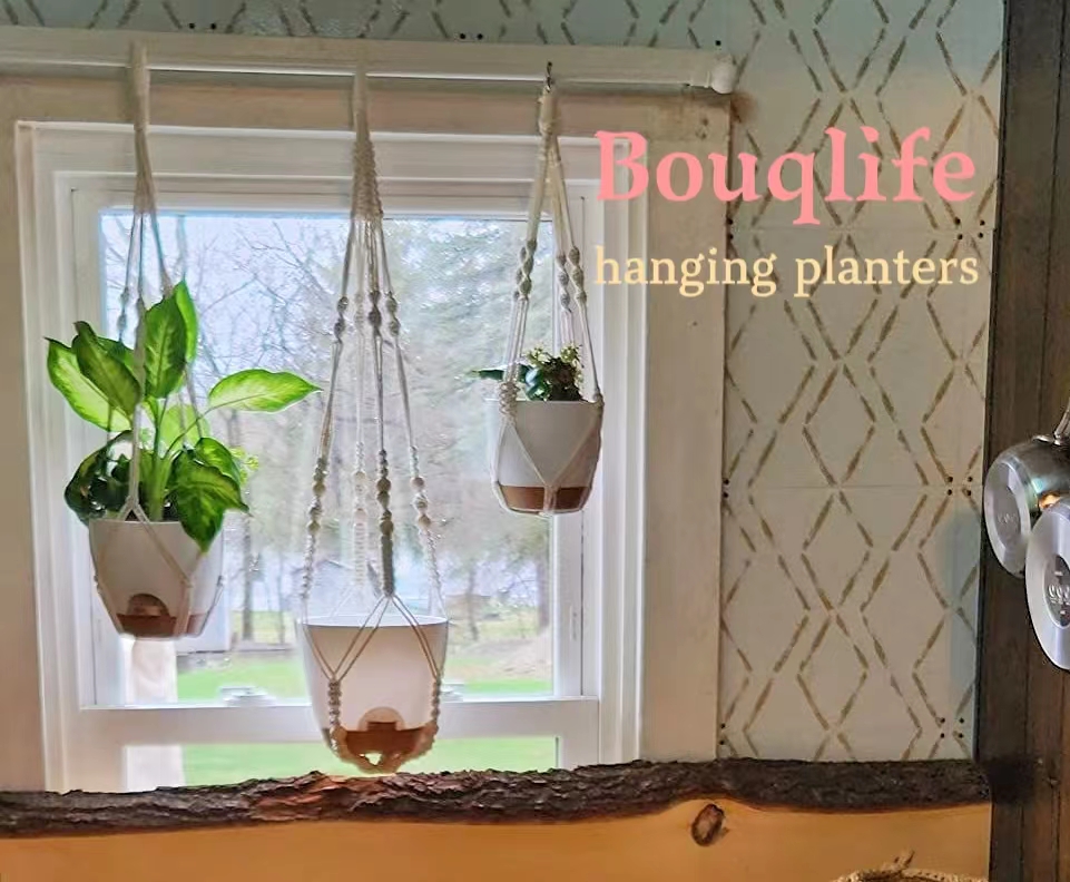 **Macrame Plant Hangers with Self-Watering Pots - 3-Piece Set for Indoor & Outdoor Plants (Small, Medium, Large) - Perfect for Balconies, Patios, and Home Decor**