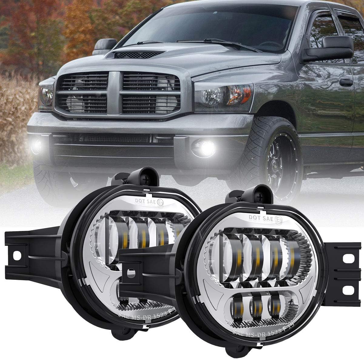 Upgraded LED Fog Lights for Dodge Ram 1500 2500 3500 (2002-2008) & Durango (2004-2006) - Chrome Pair for Driver & Passenger Side - Enhanced Visibility for Off-Roading & Night Driving