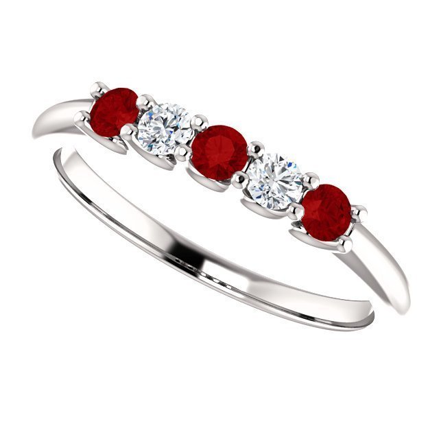 14Kt Gold 0.27 CTW Ruby & 0.12 CTW Diamond 5 Stone Ring Band - Elegant Wedding, Anniversary or Gift Jewelry for Women