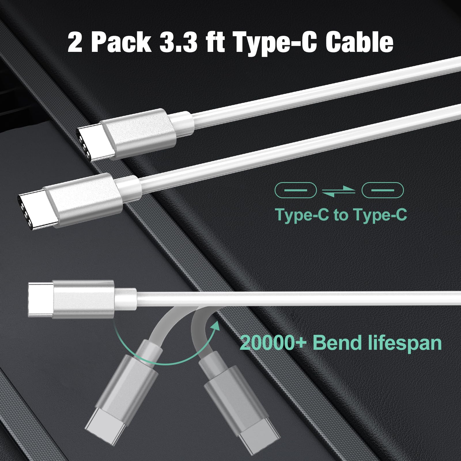 2 Pack 40W Fast USB C Car Charger Adapter - Dual 20W PD Ports with 3.3FT Type C Cable - Compatible with iPhone 16/15 Pro Max/Plus, Samsung Galaxy S25/S24 Ultra/S23/S22 - White - Perfect for Road Trips & Daily Commute Charging