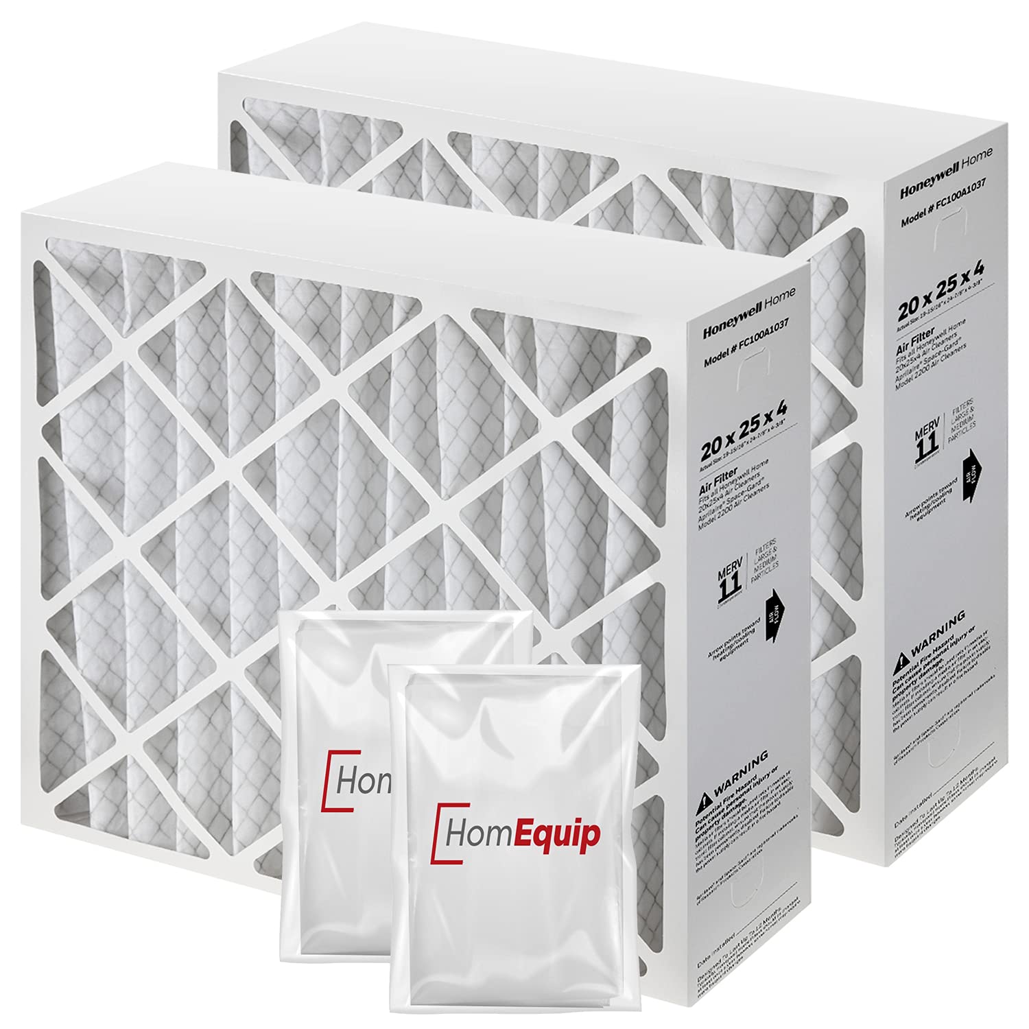 Honeywell 20x25x4 MERV 11 Air Filter Replacement - 2 Pack with Disposal Bags, Fits Most HVAC Systems (19.94x24.86x4.38 Inches) - Perfect for Home, Office & Commercial Use