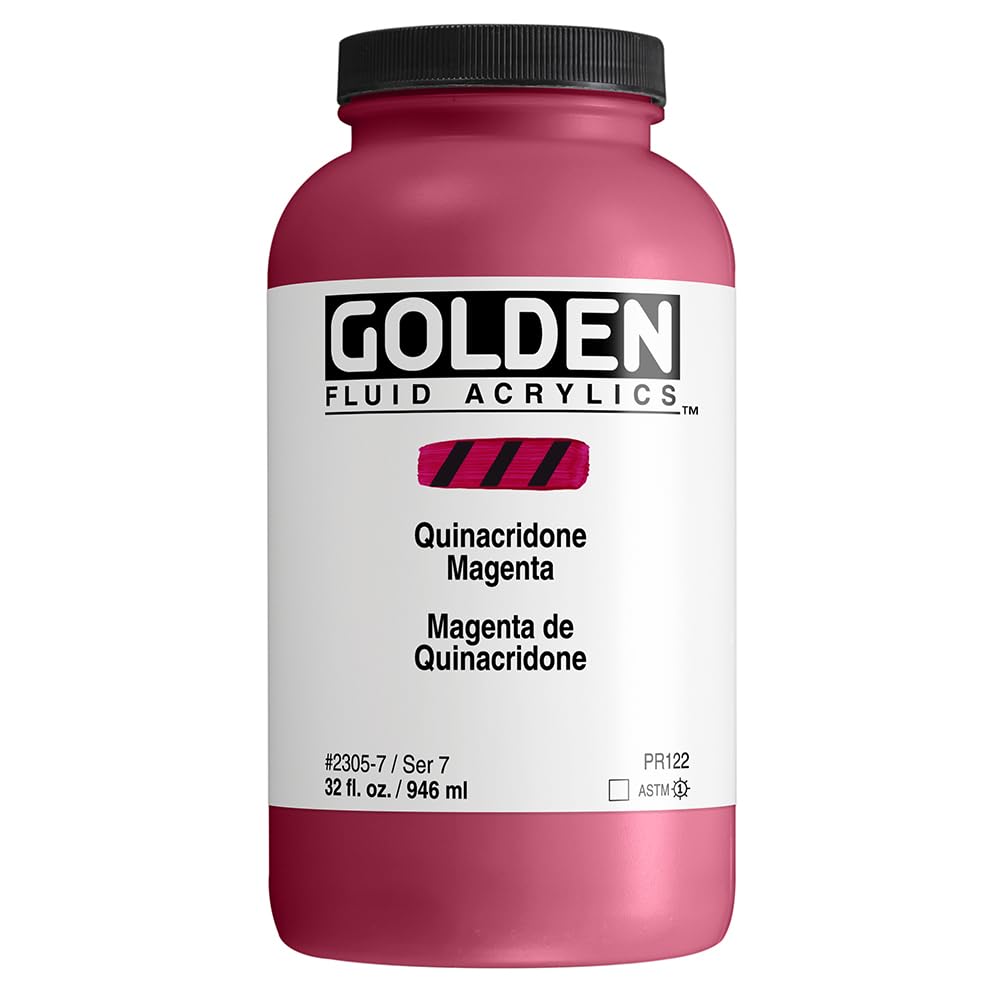 **GOLDEN Professional Fluid Acrylic Paint - Quinacridone Magenta (32 fl. oz. Jar) - High-Quality Transparent Acrylics for Artists, Canvas Painting, Illustration & DIY Crafts**