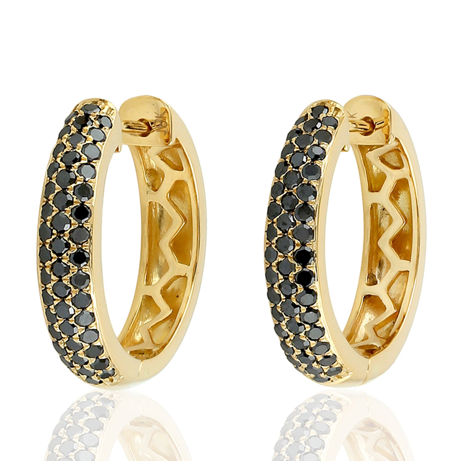 18K Yellow Gold Micro Pave Black Diamond Hoop Earrings for Women - Elegant Designer Jewelry for Parties, Weddings & Special Occasions