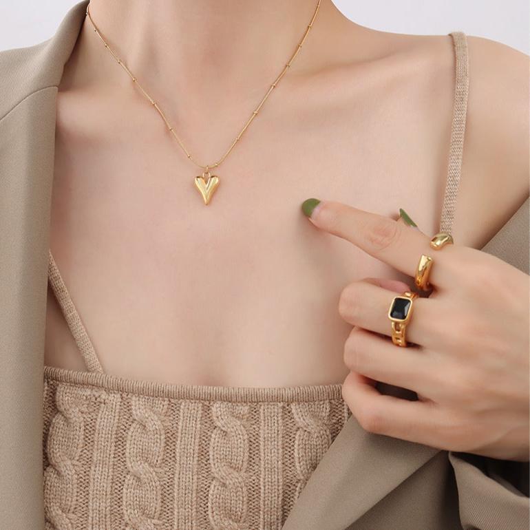 Titanium Gold Heart Pendant Satellite Chain Necklace | Elegant Jewelry Gift for Women | Perfect for Valentine's Day, Anniversary & Special Occasions
