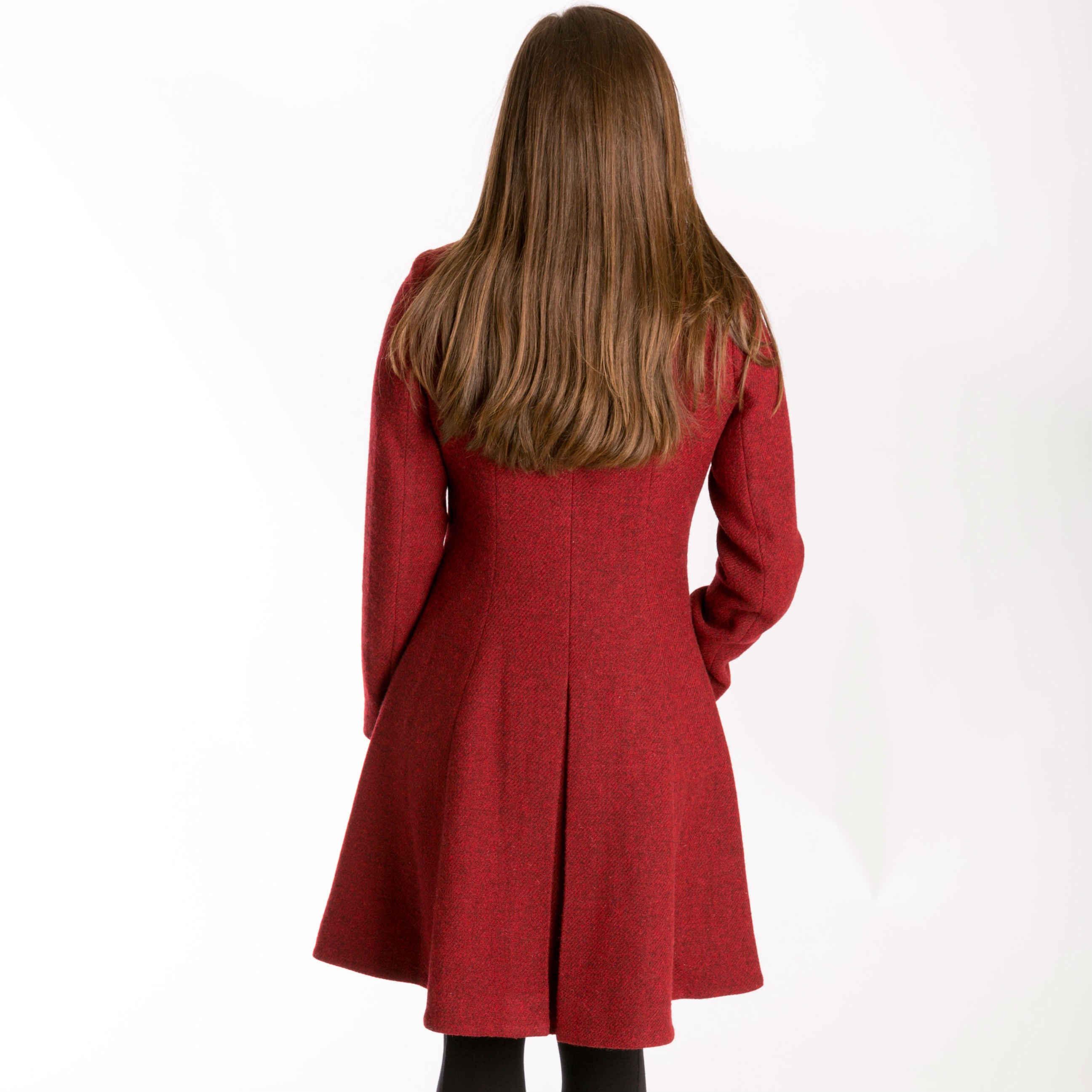 Belle Women's Semi Flare Harris Tweed Overcoat Coat - Classic Winter Wool Jacket (3 Color Options) for Office, Dating & Special Occasions