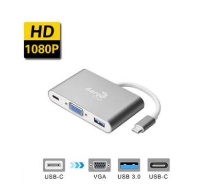 AeroCool Premium USB Type C to VGA Adapter 4K 60Hz - Multi-Function Converter for MacBook, Dell, HP, Surface Pro - Ideal for Home Office, Business Presentations & Gaming Setup