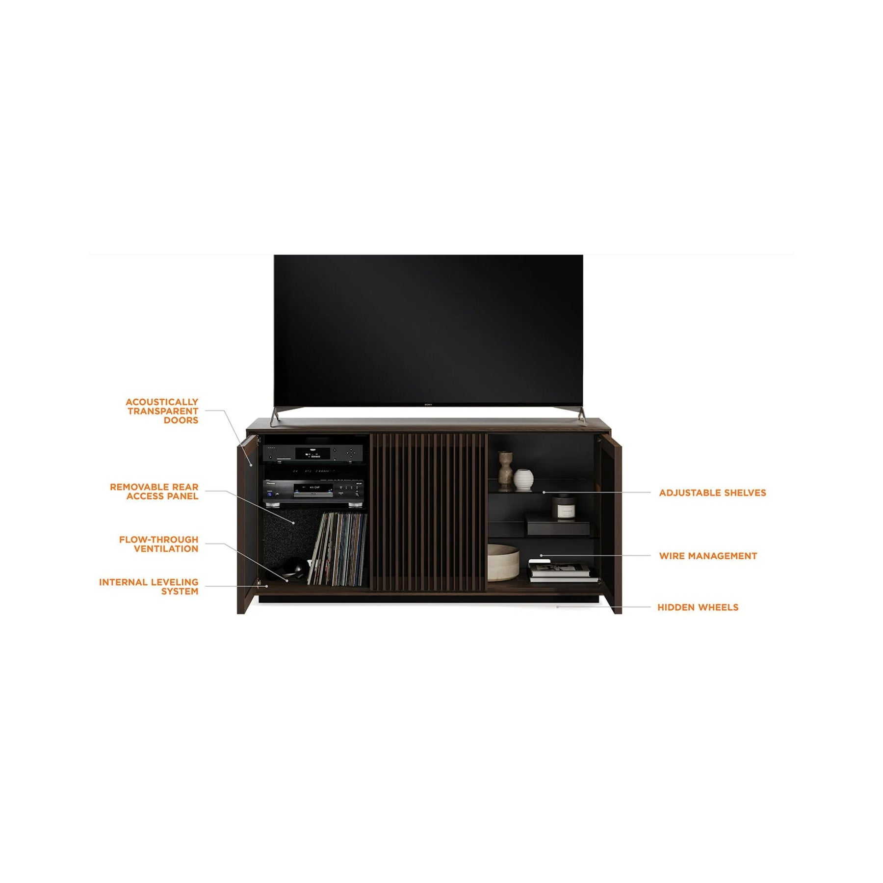 BDI 8477 Profile Media Storage Console - Modern TV Stand with Adjustable Shelves for Living Room, Home Theater & Gaming Setup