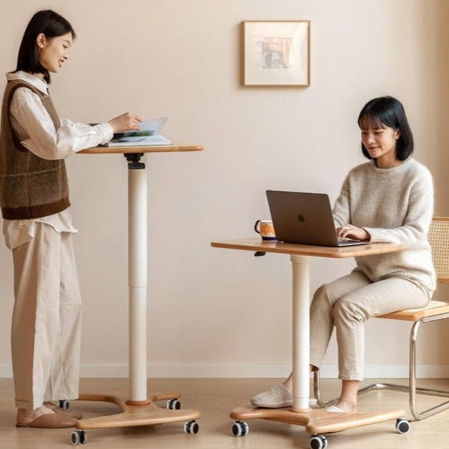 Solid Oak & Ash Wood Adjustable Height Standing Desk - Ergonomic Mobile Workstation for Home Office, Study & Workspace