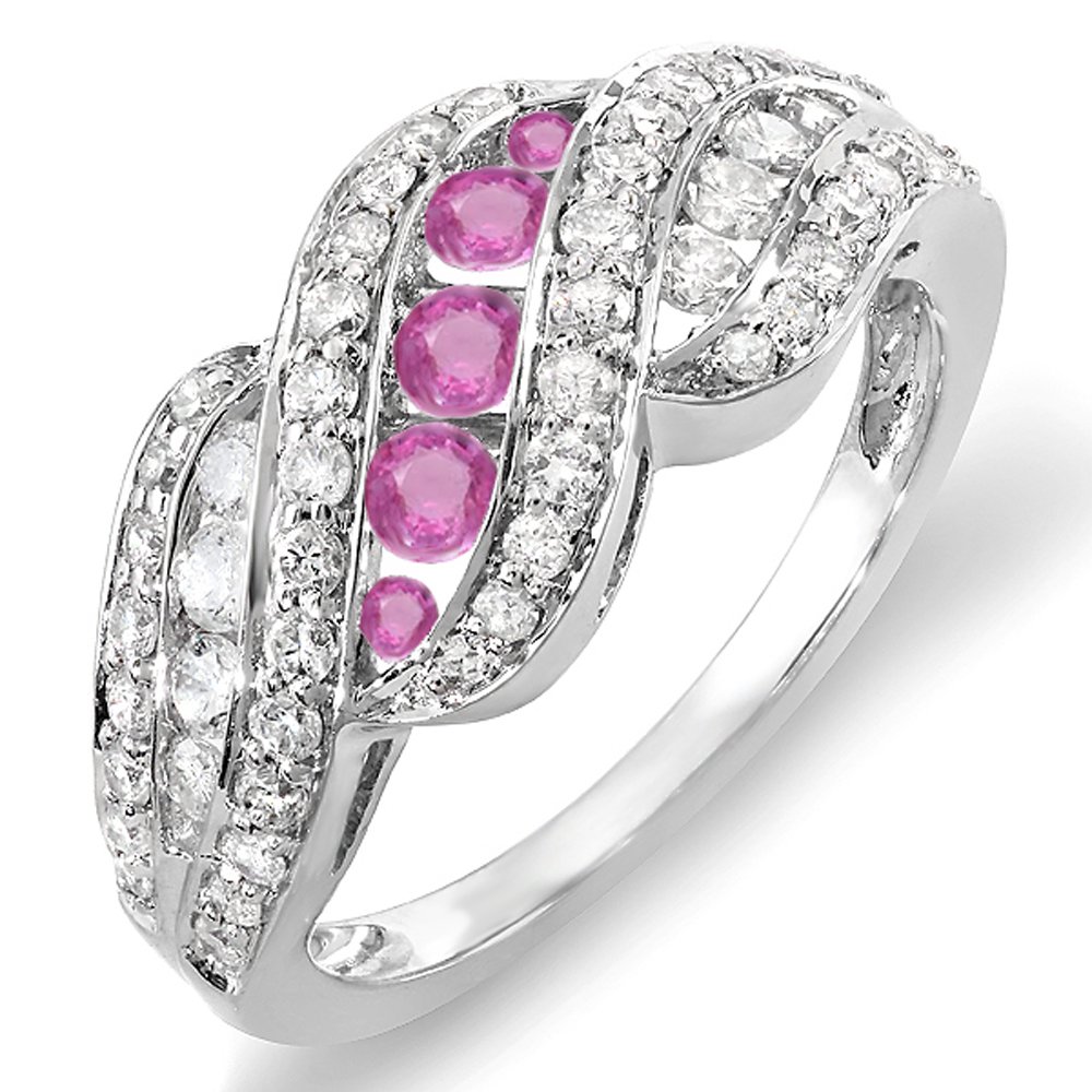 Dazzlingrock 10K White Gold Round White Diamond & Pink Sapphire Women's Cocktail Ring - Elegant Right Hand Ring for Parties, Weddings & Special Occasions