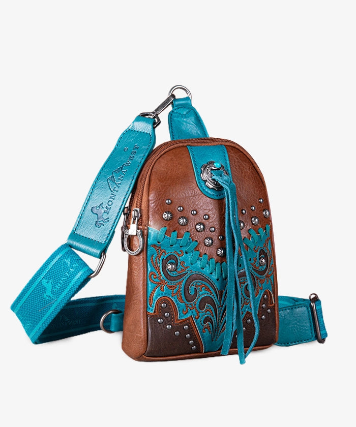 Montana West Embroidered Whipstitch Crossbody Sling Bag for Women - Stylish Boho Purse for Travel, Shopping & Everyday Use