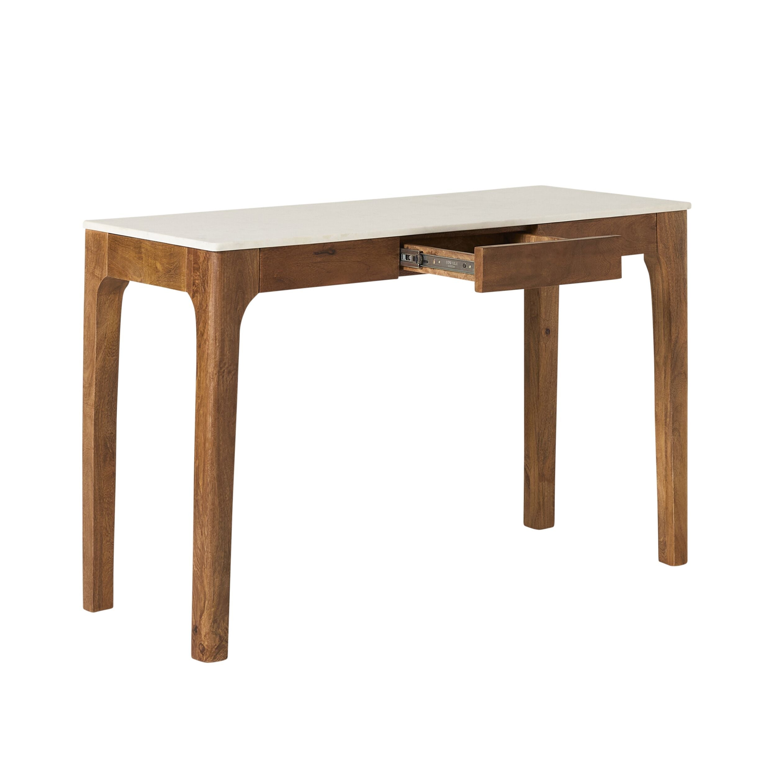 Elegant White Marble Top Desk - Modern Home Office Writing Table with Sturdy Metal Legs for Study, Work, and Conference Room Decor