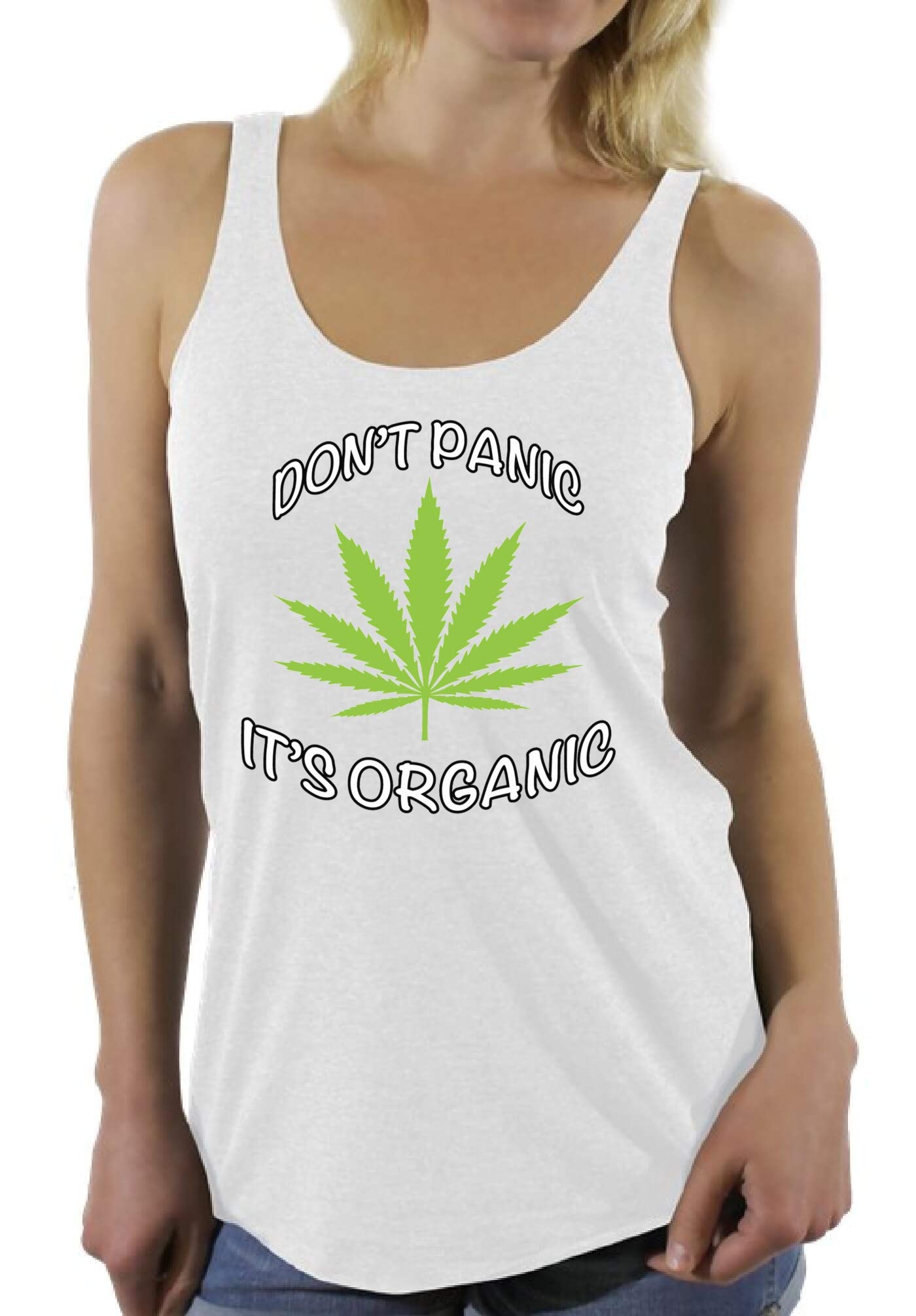 Awkwardstyles Organic Cotton 'Don't Panic It's Organic' Funny Saying Racerback Tank Top for Women with Free Bookmark - Perfect for Yoga, Gym Workouts & Casual Summer Outfits