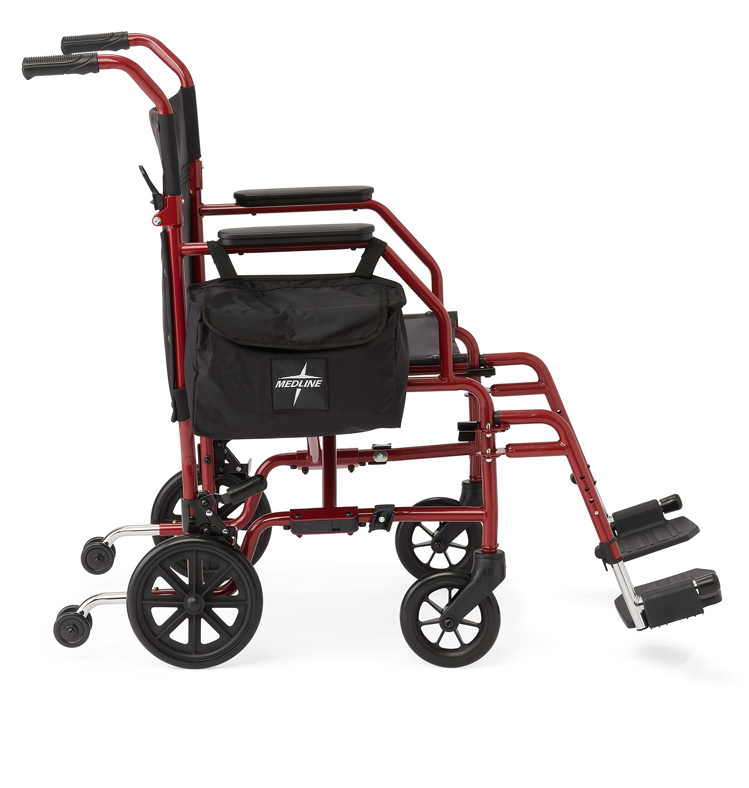 Medline Steel Transport Wheelchair - Foldable Lightweight Wheelchair with Desk-Length Arms & Anti-Tippers for Seniors & Disabled - Ideal for Travel, Hospitals & Home Care