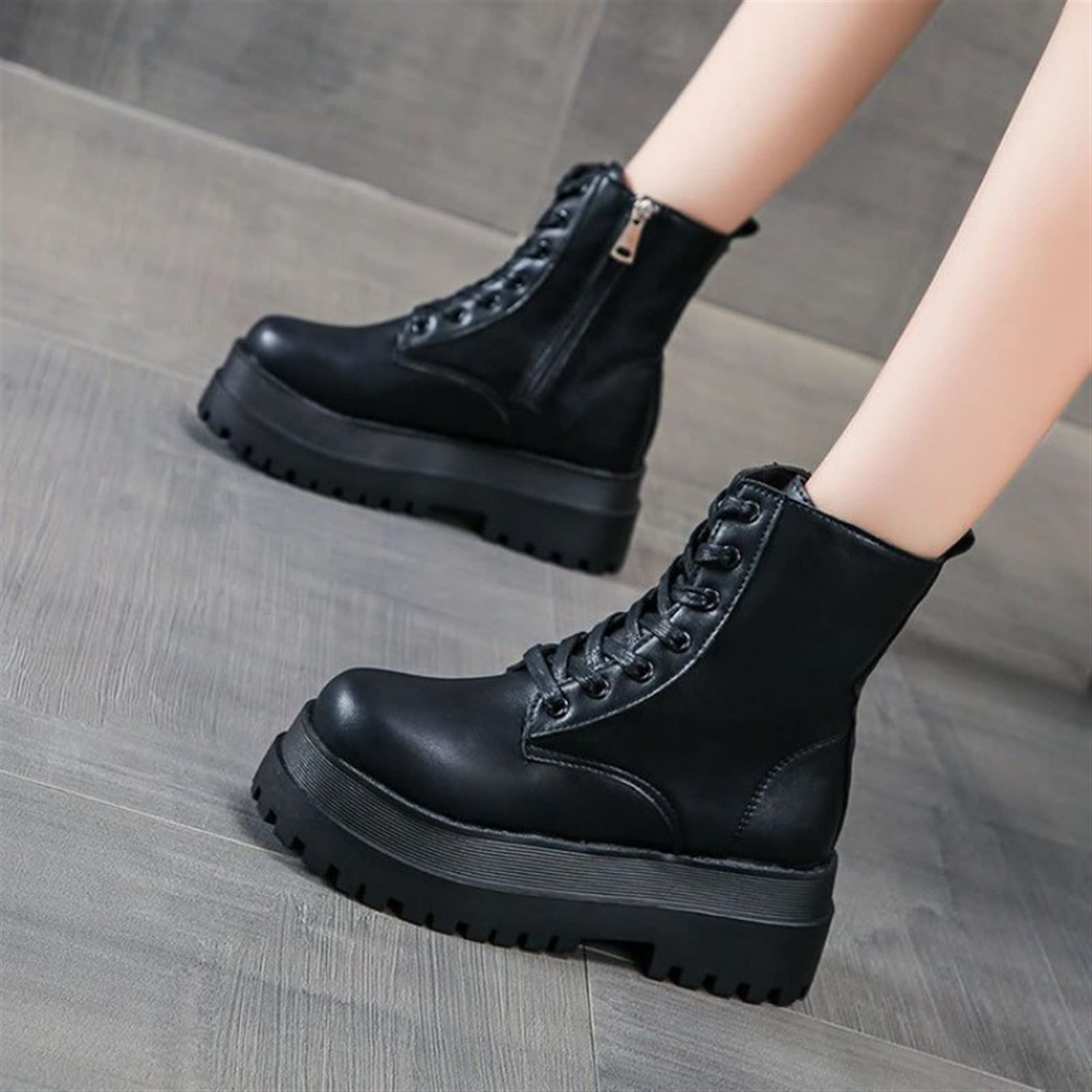 Women's Chunky Heel Winter Boots - White Platform Ankle Boots with Warm Fur Lining & Side Zip | Stylish Cold Weather Shoes for Women | Perfect for Snow, Casual Outfits & Everyday Wear (Black, Size 6.5)